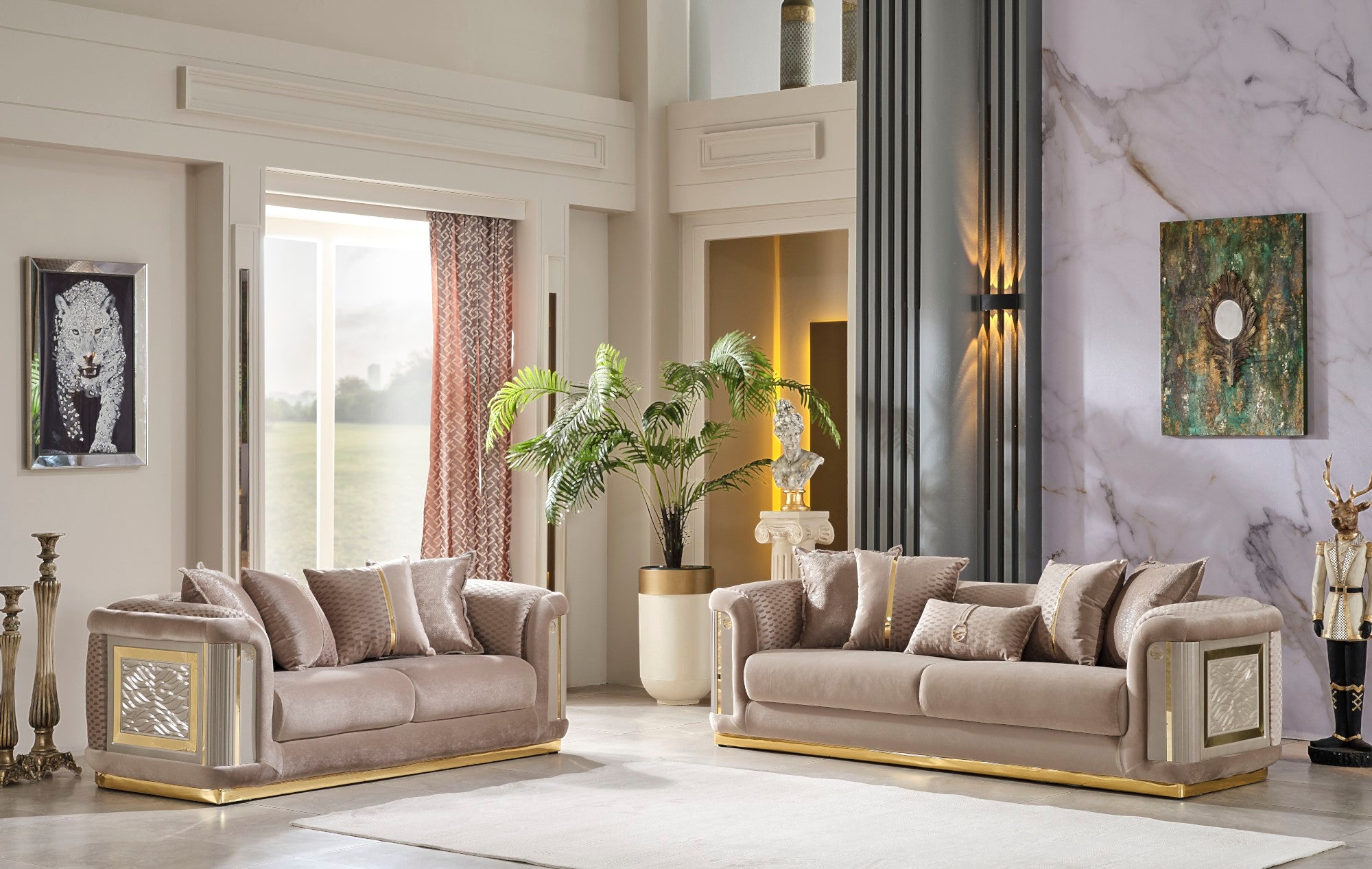 Elegance 3-pieces (Sofa & Loveseat & Chair) Livingroom Set Beige
