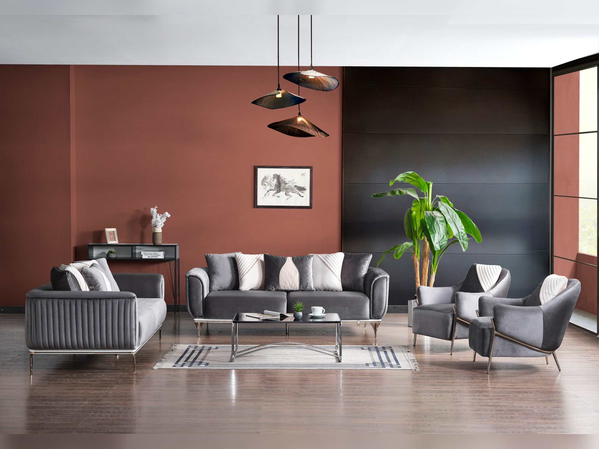 Esperanza 3-pieces (Sofa & Loveseat & Chair) Livingroom Set Dark Grey