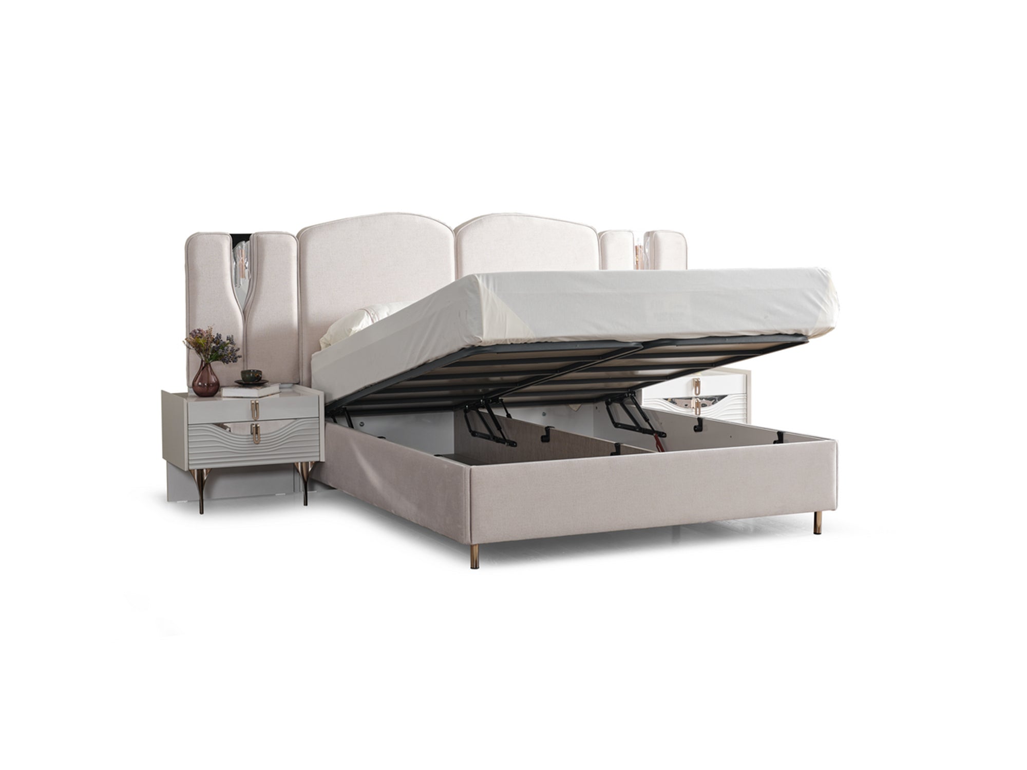 Esperanza Bedroom (Queen Frame With Headboard & Dresser With Mirror & Ottoman & 2 Nightstand)