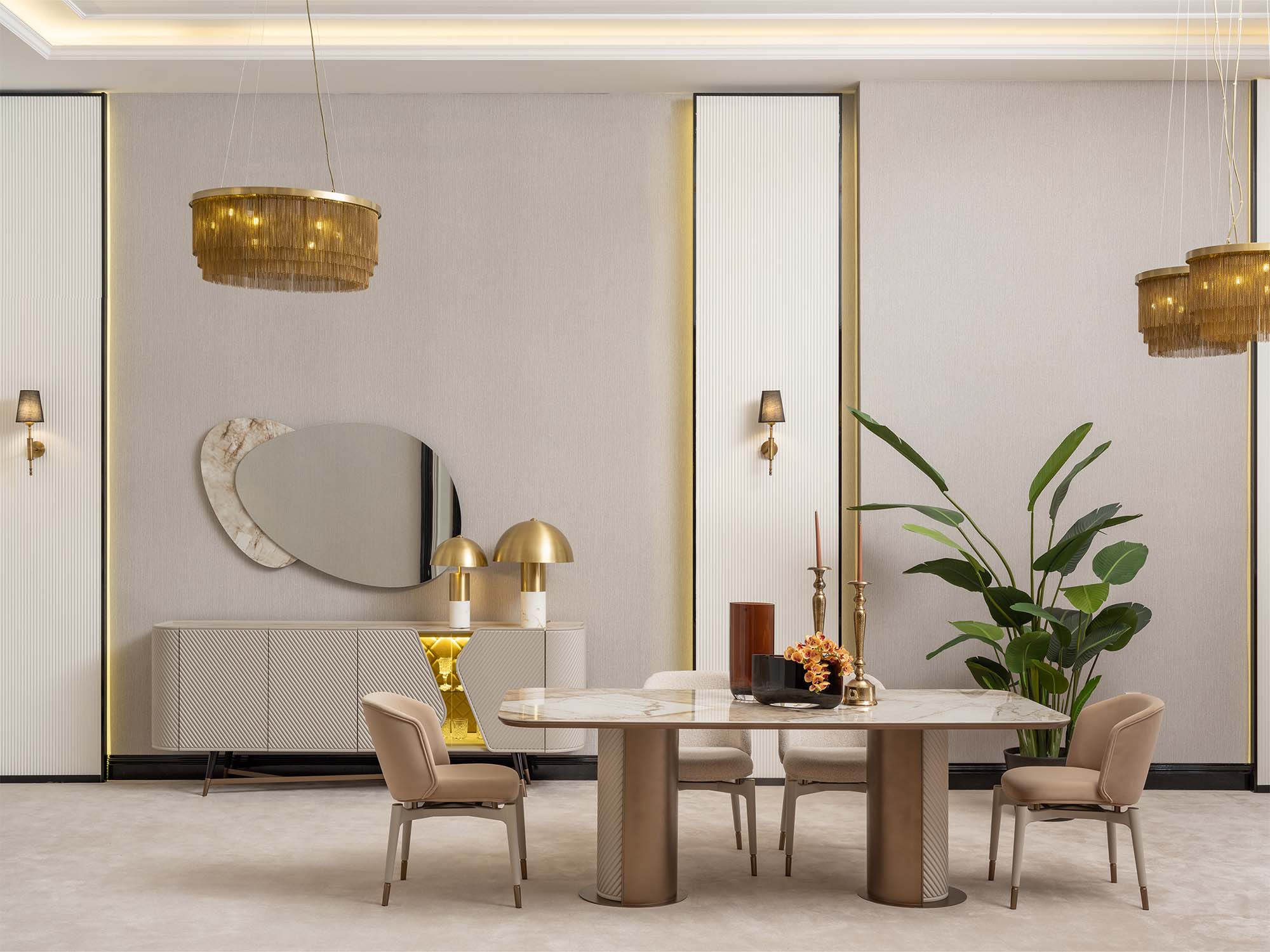 Essenza Diningroom (Consol With Mirror & Dining Table & 6 Dining Chair)