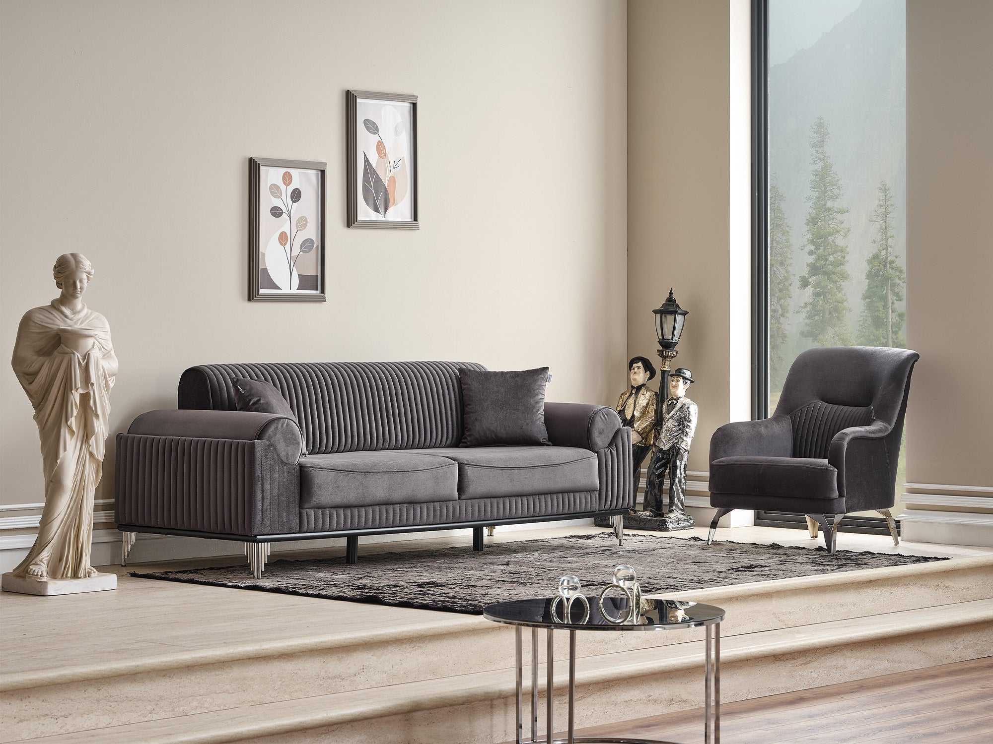 Everest 3-pieces (Sofa & Loveseat & Chair) Livingroom Set Grey