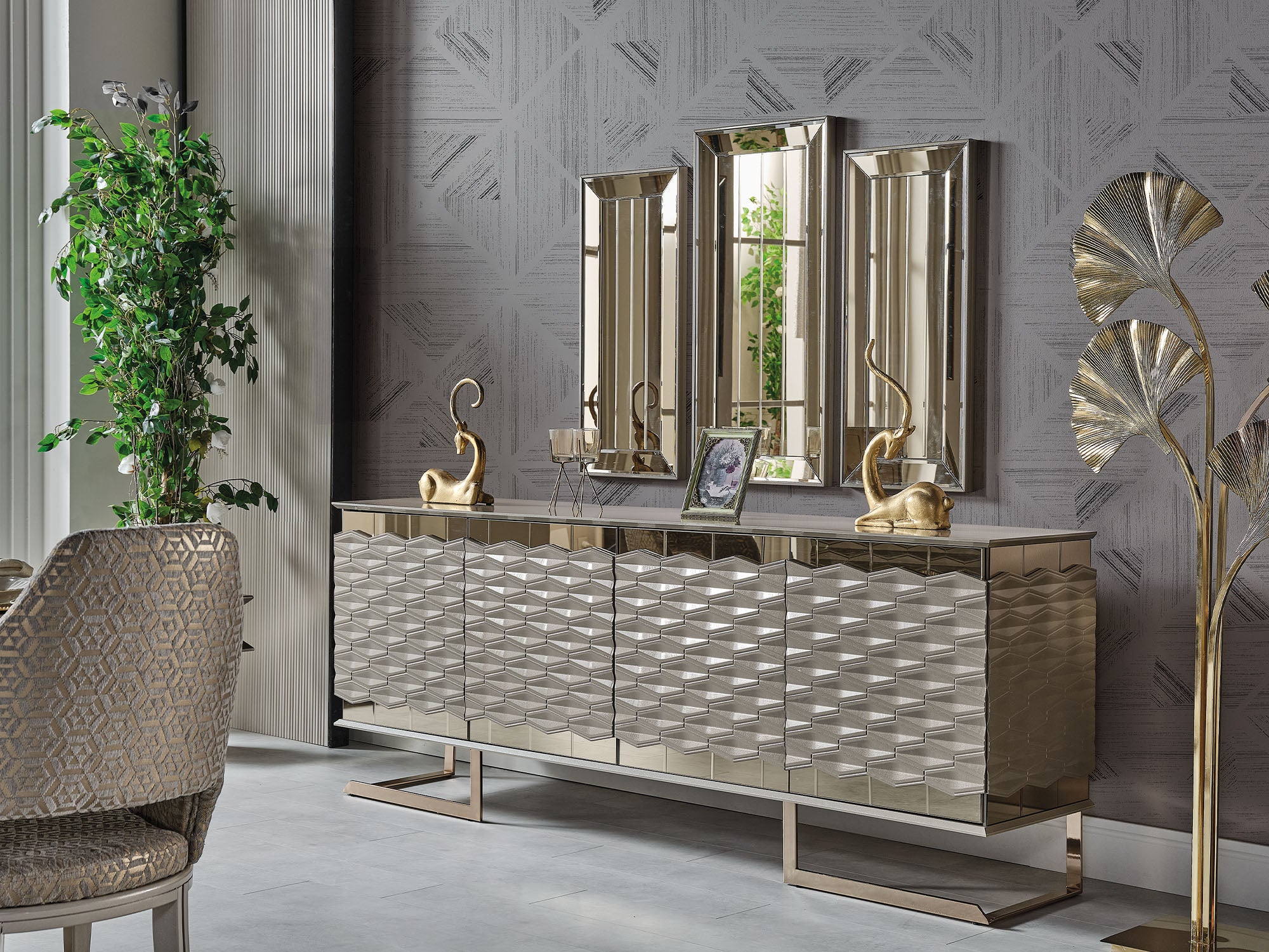 Gokce Diningroom (Consol With Mirror & Dining Table & 6 Dining Chair)