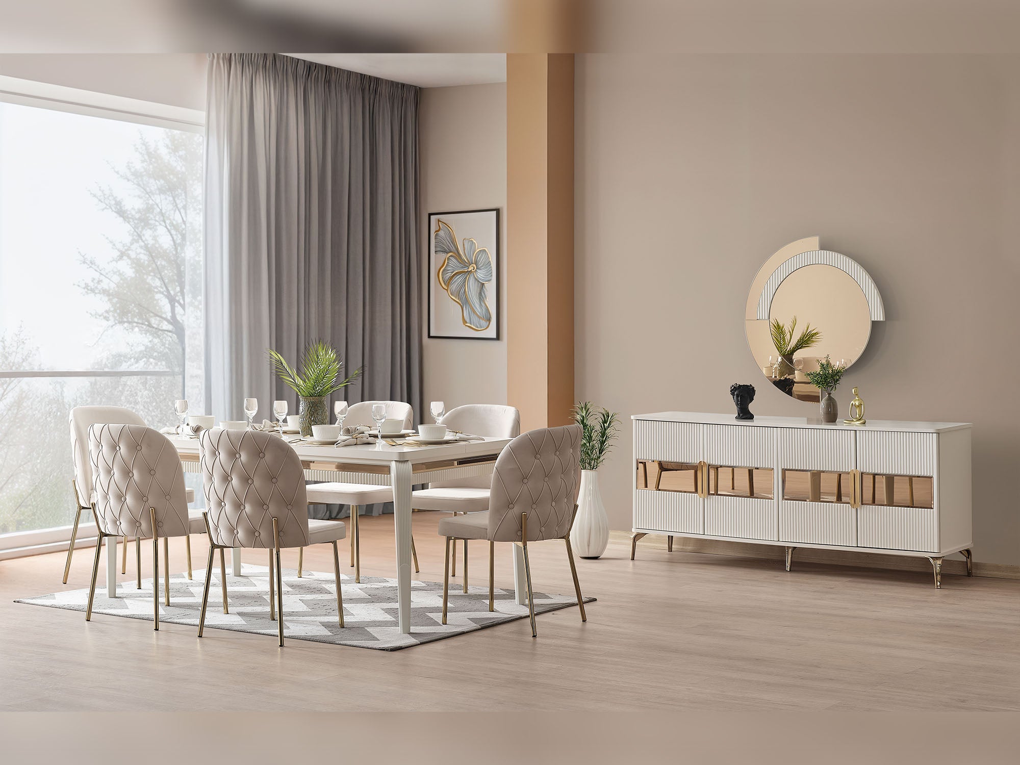 Hare Diningroom (Consol With Mirror & Dining Table & 6 Dining Chair)