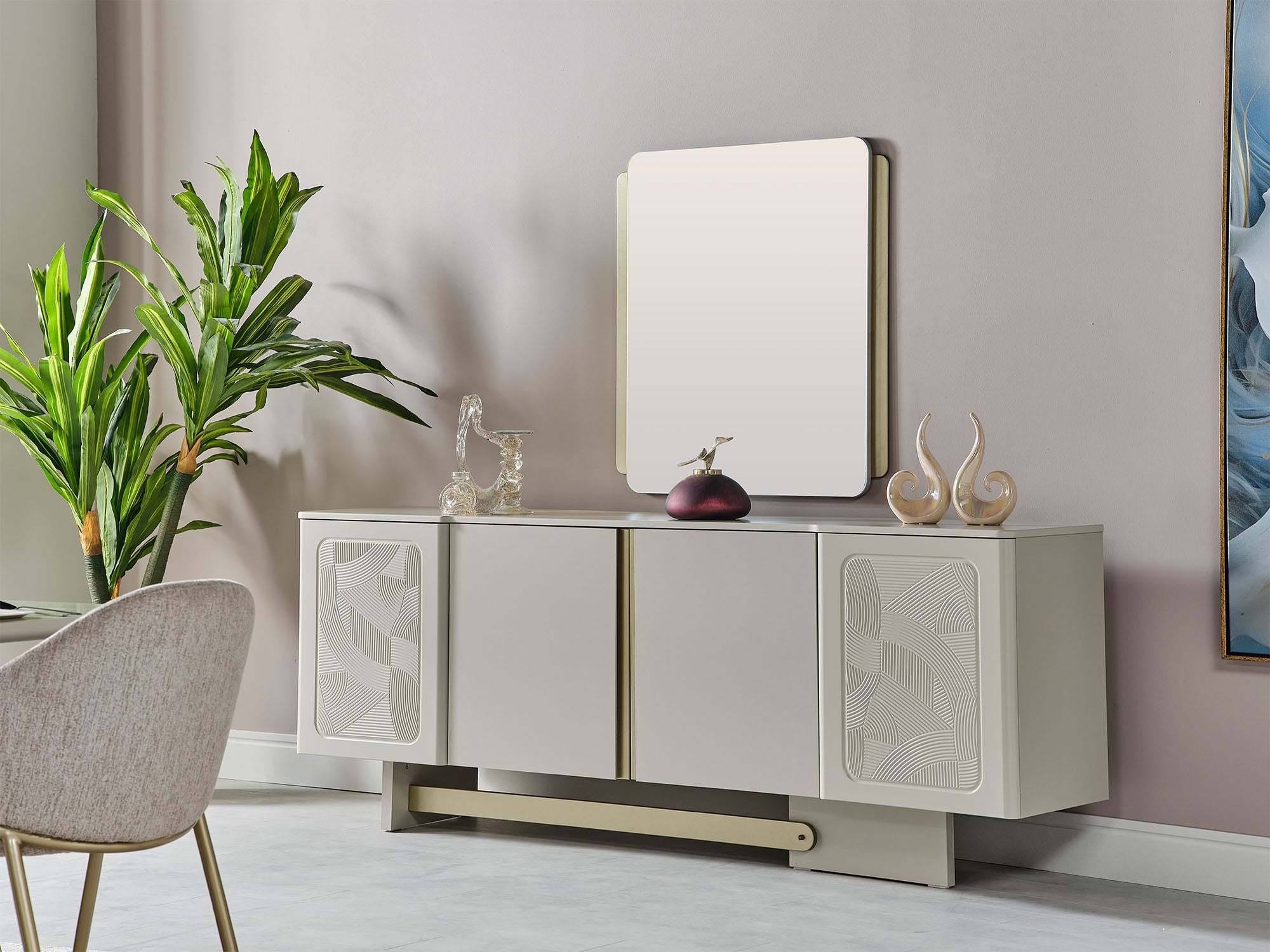 Hisar Diningroom (Consol With Mirror & Dining Table & 6 Dining Chair)