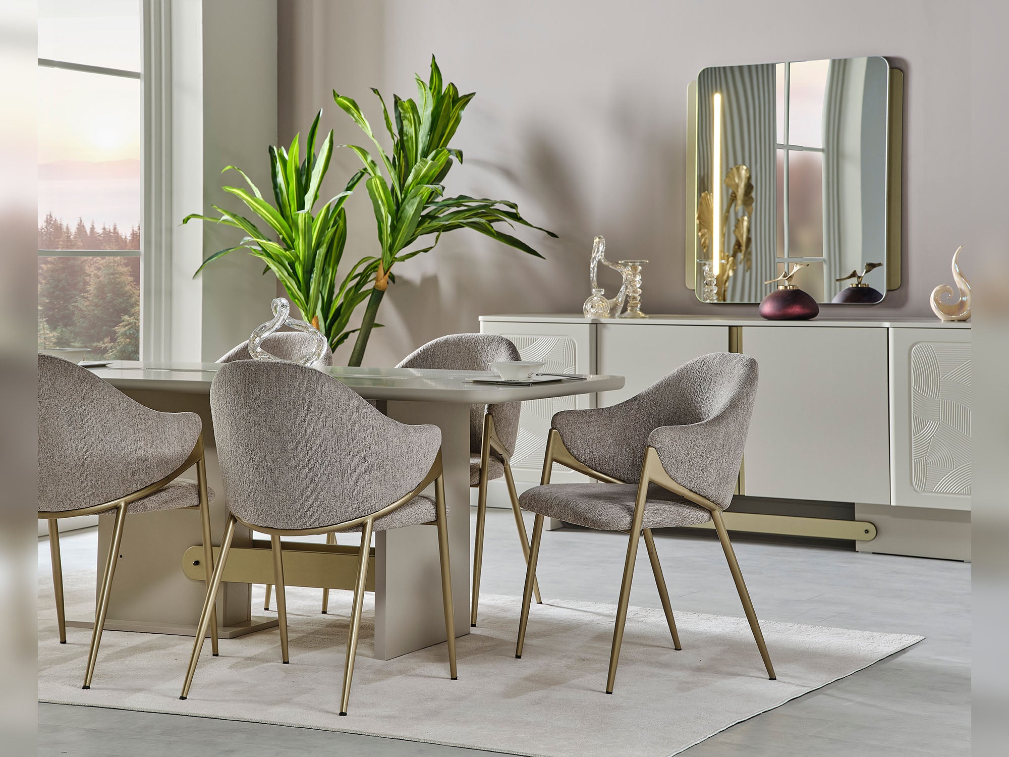 Hisar Diningroom (Consol With Mirror & Dining Table & 6 Dining Chair)