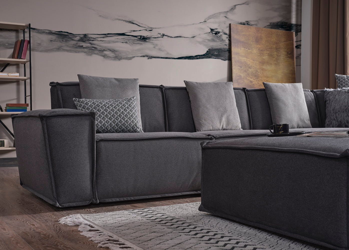 Padova Sectional With Ottoman Grey