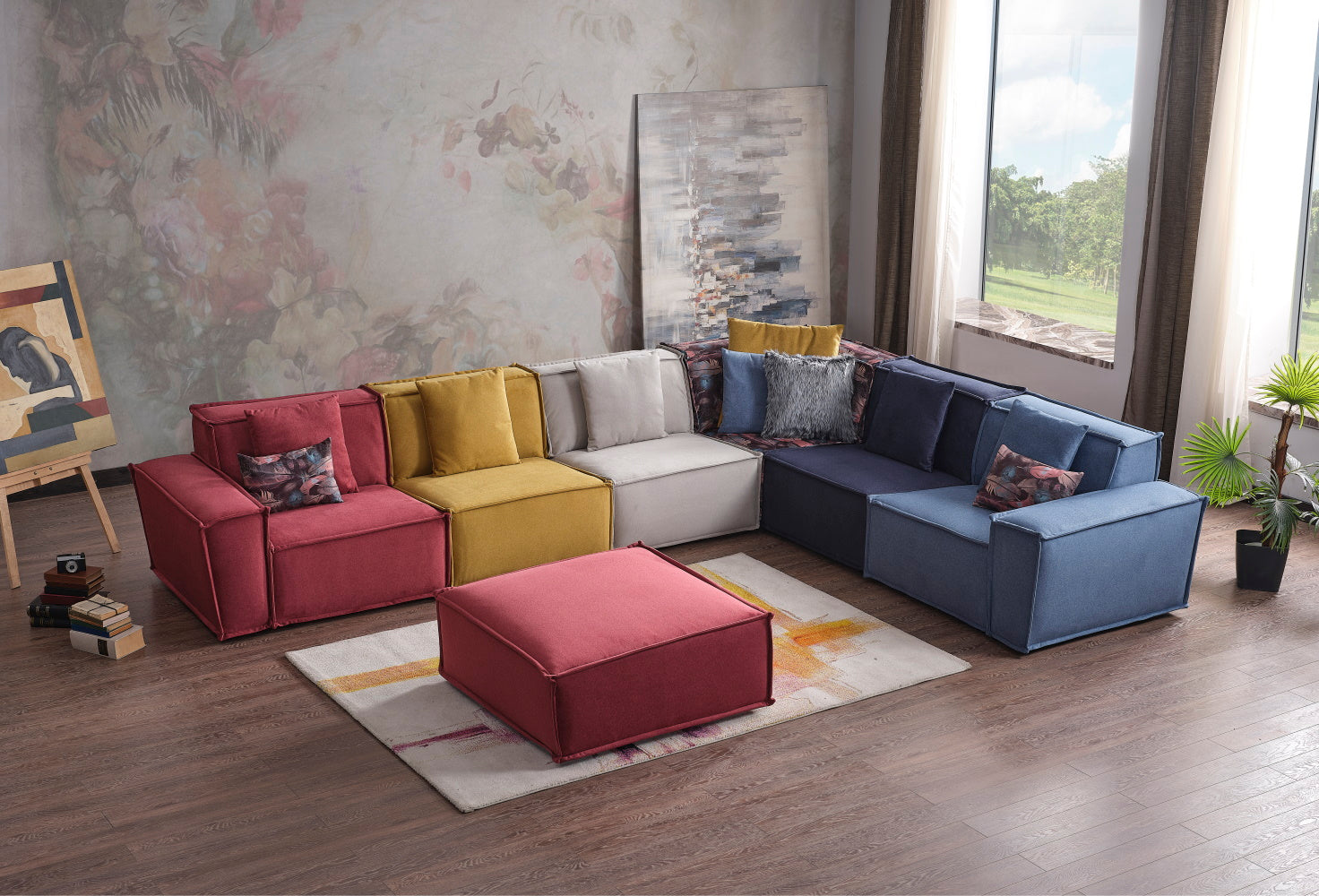 Padova Sectional With Ottoman Mix Color