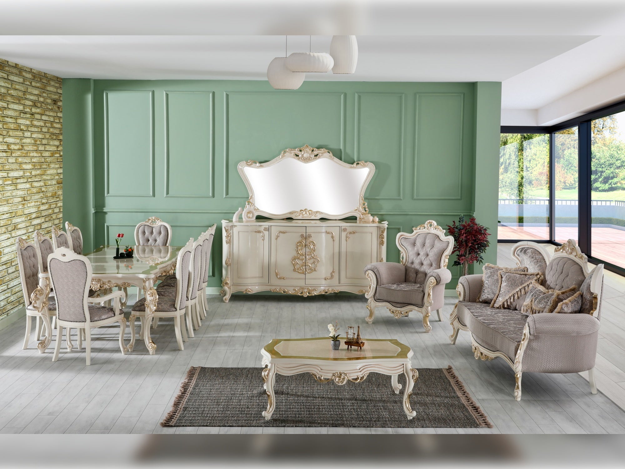 Kelebek Diningroom (Consol With Mirror & Dining Table & 2 Arm Chair & 4 Chair)