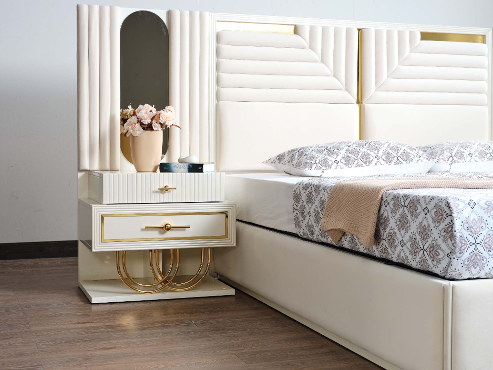 Marsel Bedroom (Queen Storage Bed With Headboard & Dresser With Mirror & 2 Nightstand With Back Part)