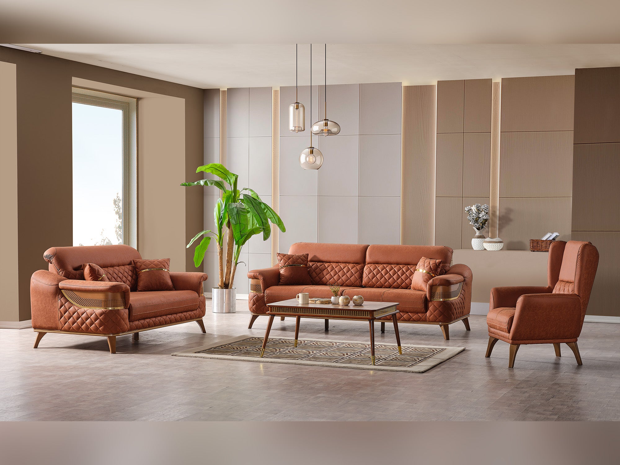 Kristal 3-pieces (Sofa & Loveseat & Chair) Livingroom Set Dark Brick