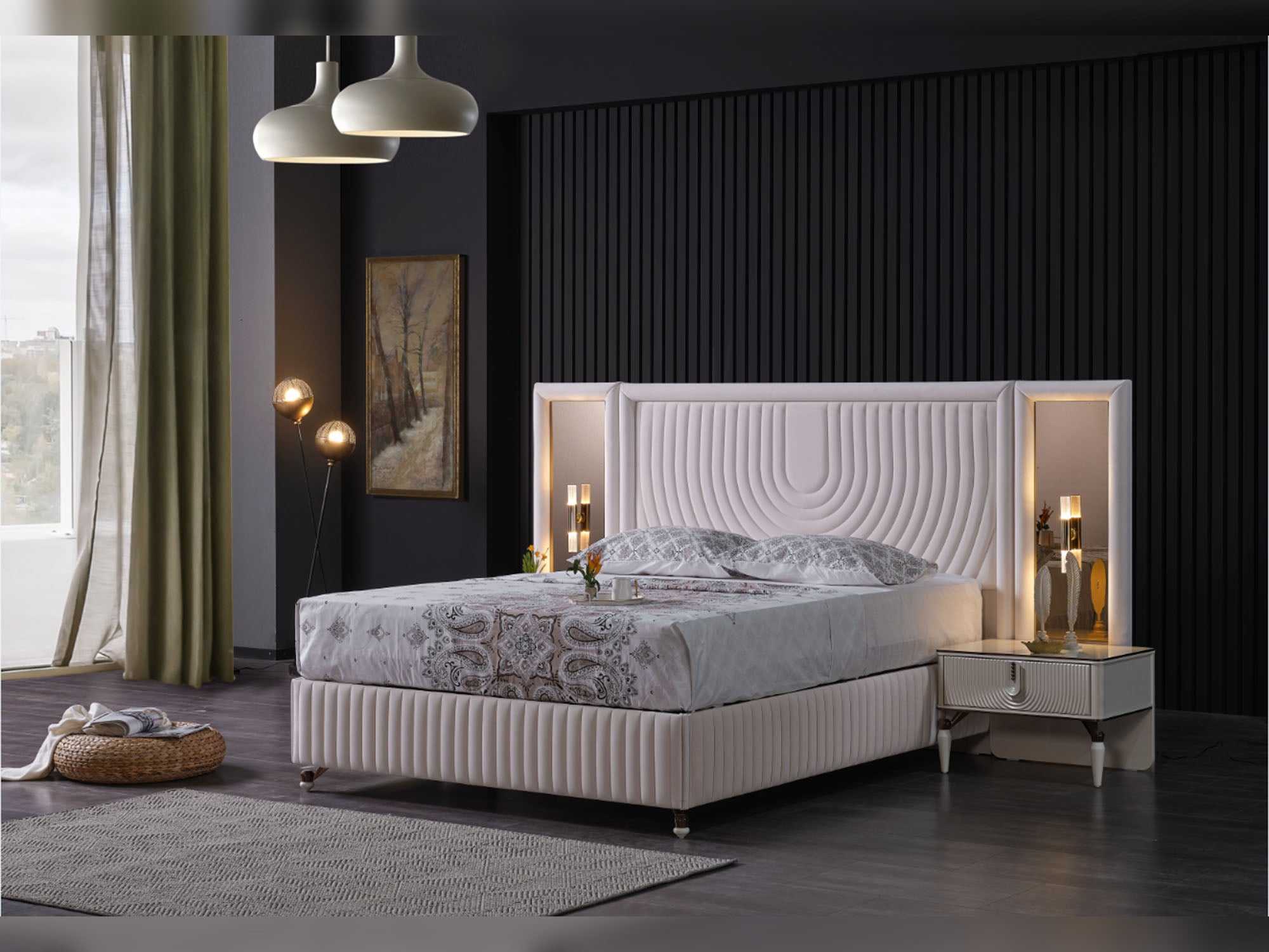 Kuvars Nightstand With Back Part