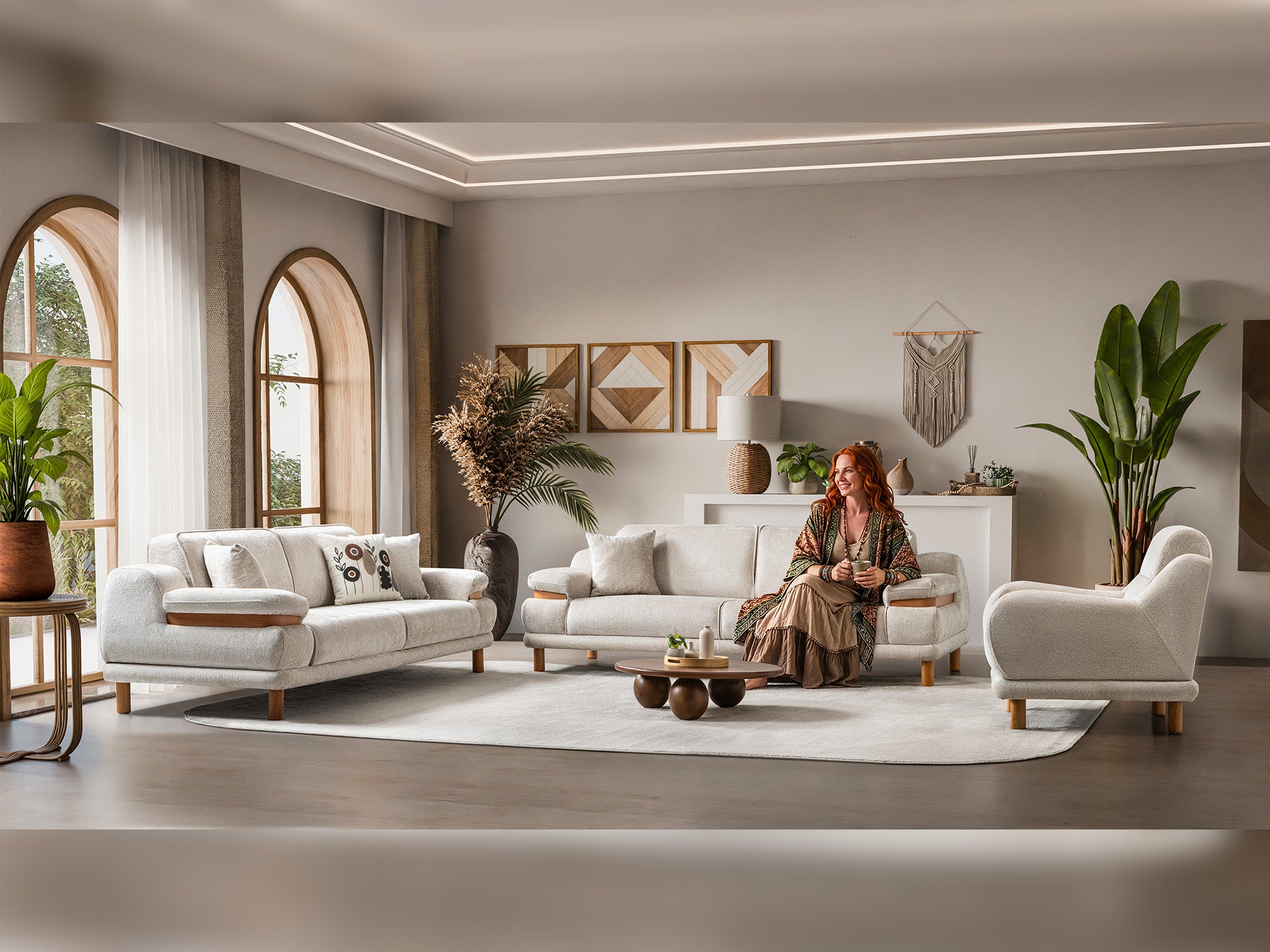 Latte 3-pieces (Sofa & Loveseat & Chair) Livingroom Set