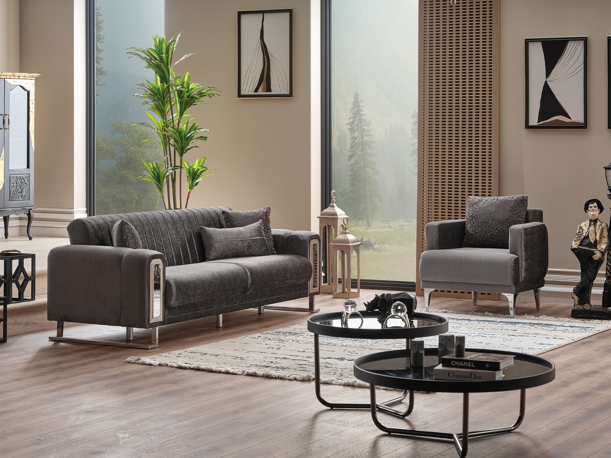 Lotus 3-pieces (Sofa & Loveseat & Chair) Livingroom Set Grey
