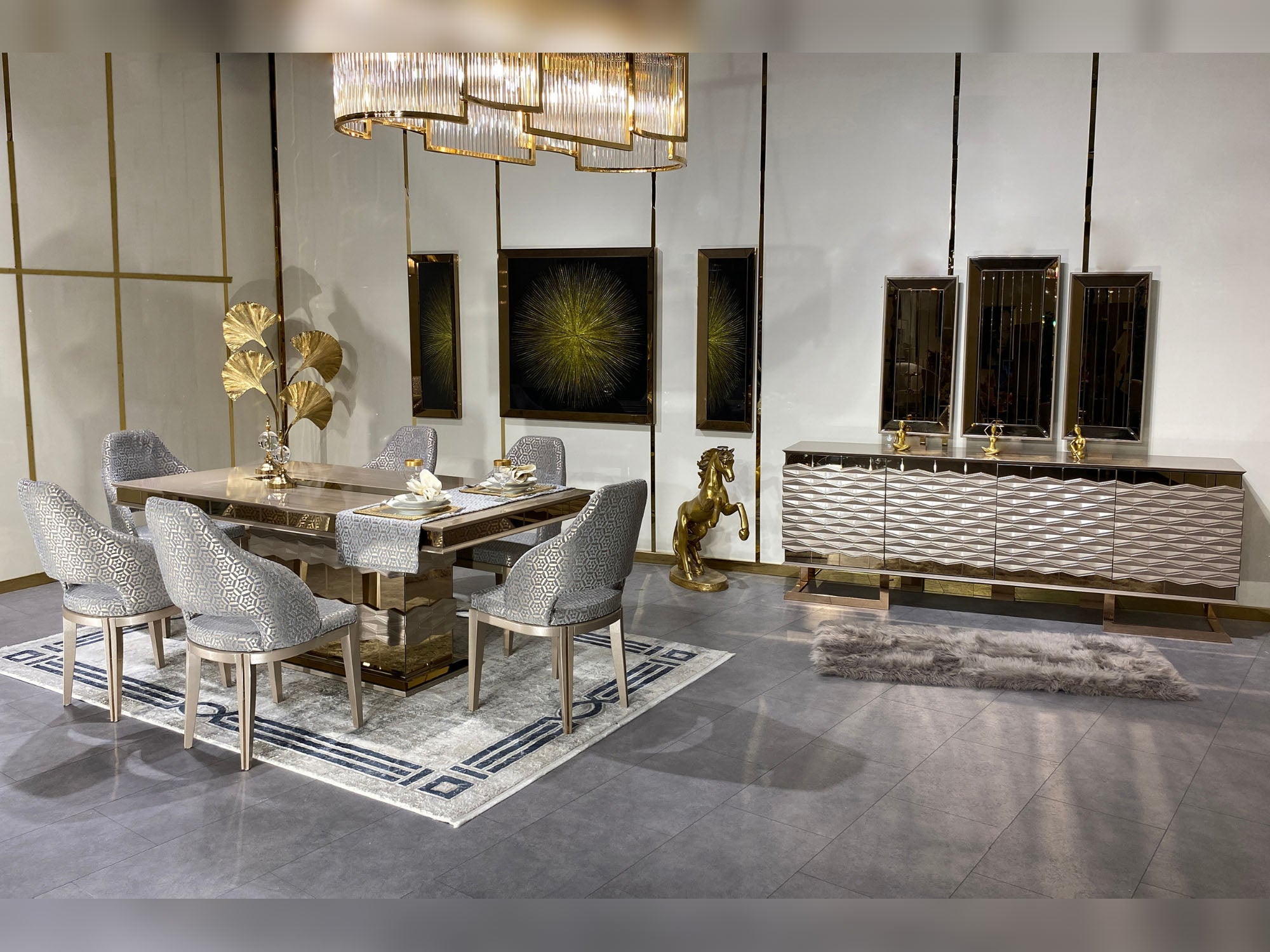 Lucas Diningroom (Consol With Mirror & Dining Table & 6 Dining Chair)
