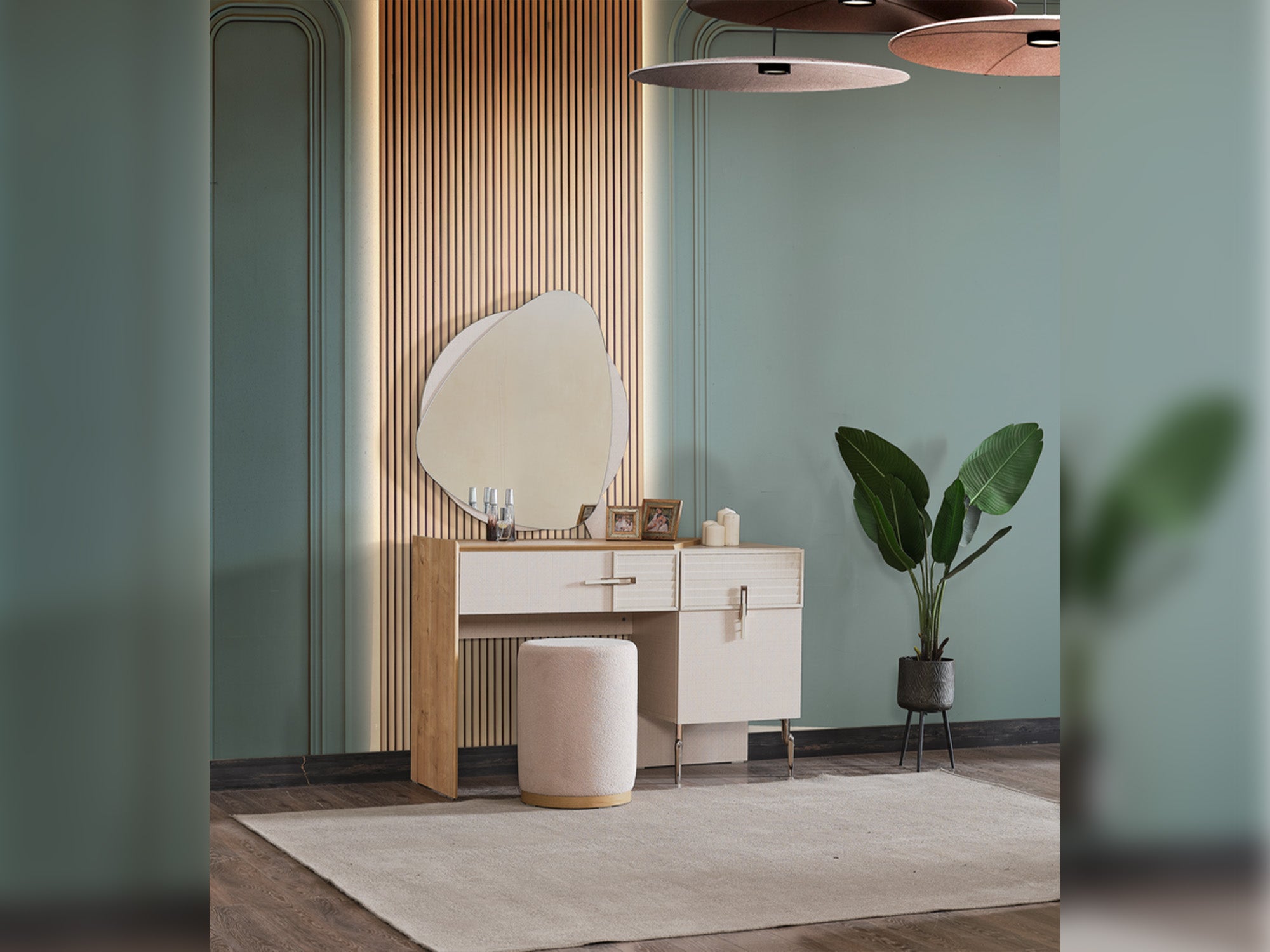 Lugano Bedroom (Queen Frame With Headboard & Dresser With Mirror & Ottoman & 2 Nightstand)