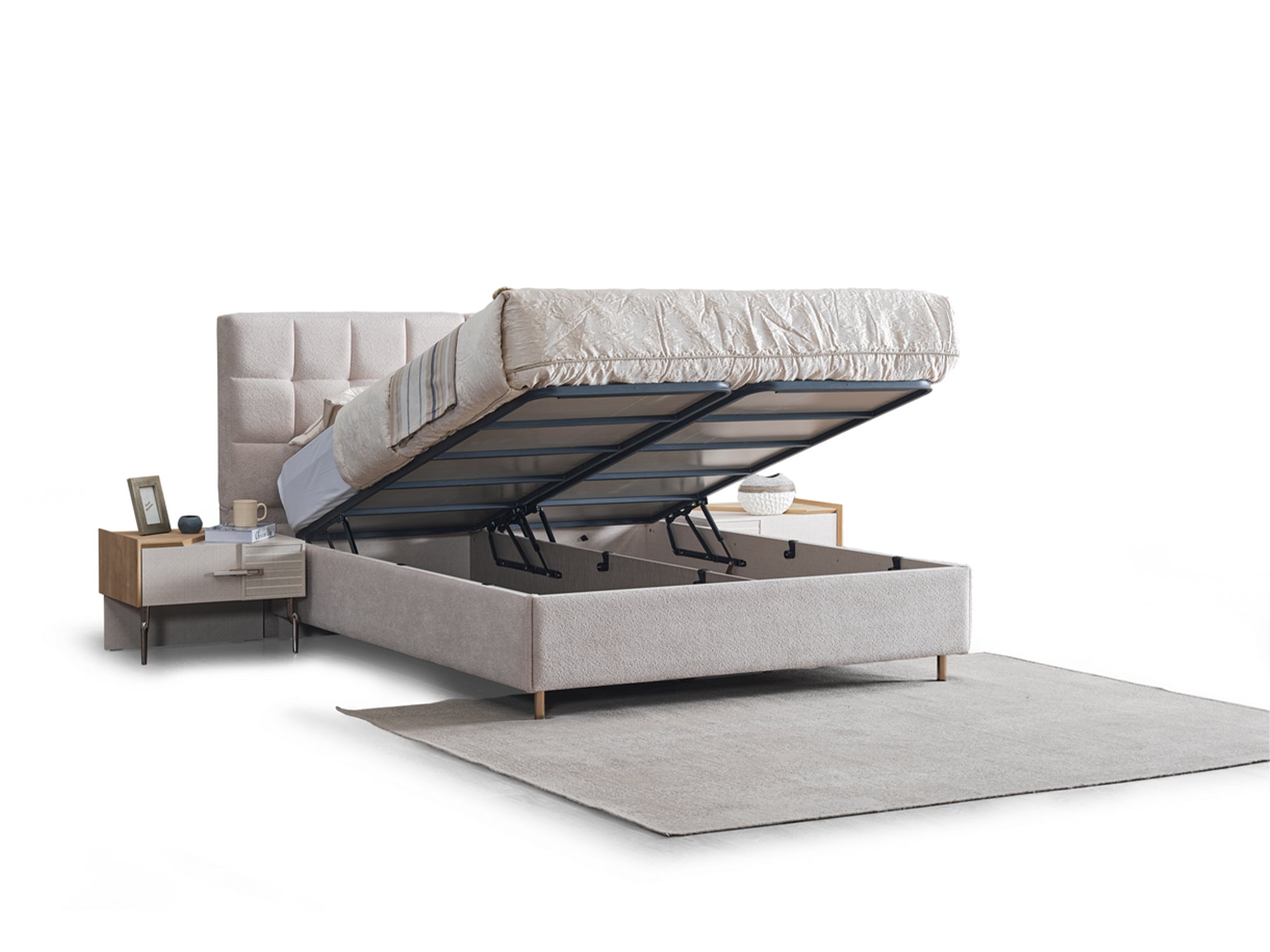 Lugano Bedroom (Queen Frame With Headboard & Dresser With Mirror & Ottoman & 2 Nightstand)