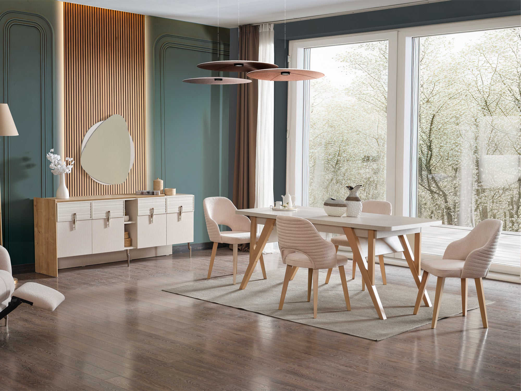 Lugano Diningroom (Consol With Mirror & Dining Table & 6 Dining Chair)