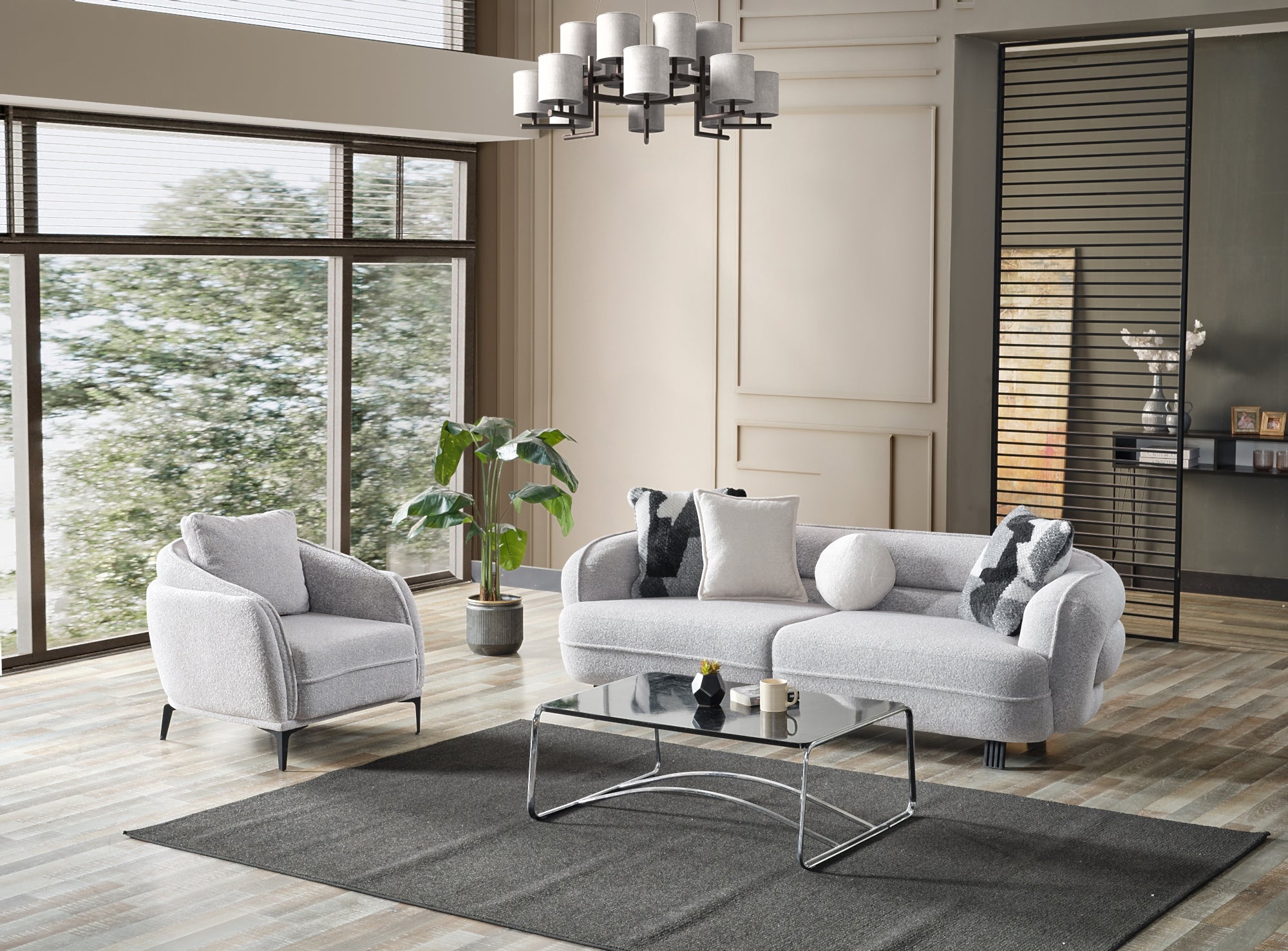 Marsilya 3-pieces (Sofa & Loveseat & Chair) Livingroom Set Grey