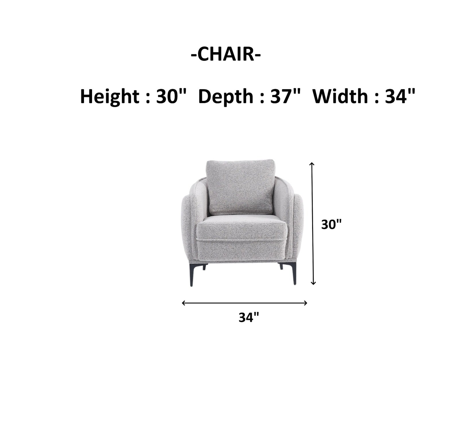 Marsilya 3-pieces (Sofa & Loveseat & Chair) Livingroom Set Grey