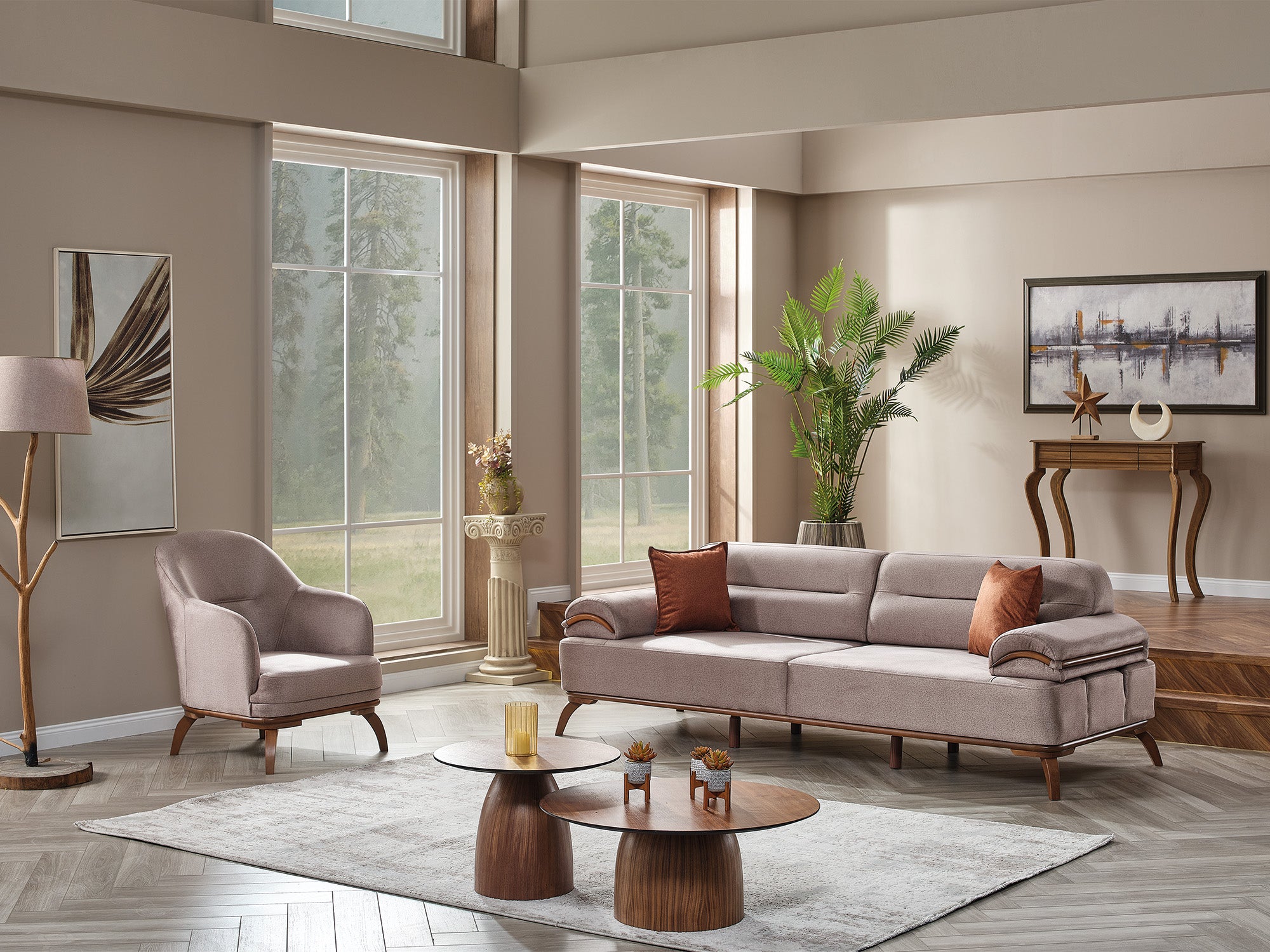 Mia 4-pieces (2 Sofa & 2 Chair) Livingroom Set Beige