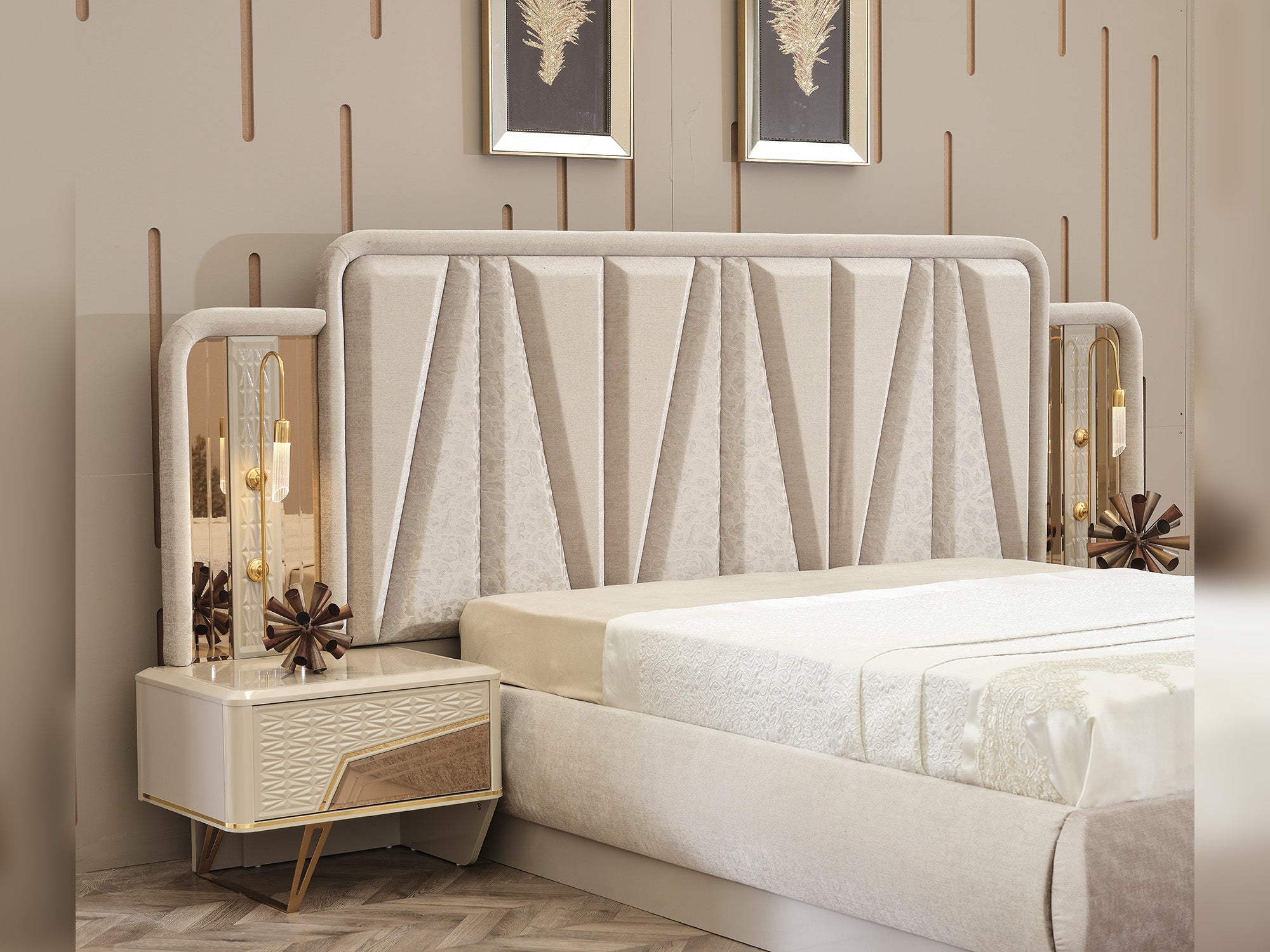Milano Max Bedroom (Queen Frame With Headboard & Dresser With Mirror & 2 Nightstand)