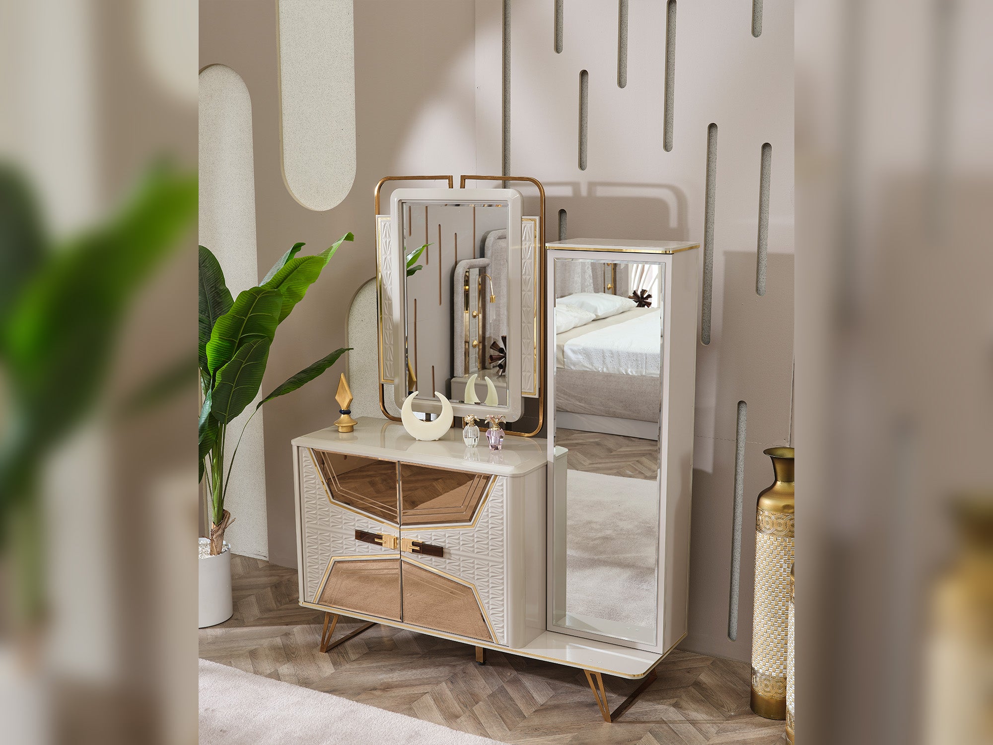 Milano Max Bedroom (Queen Frame With Headboard & Dresser With Mirror & 2 Nightstand)