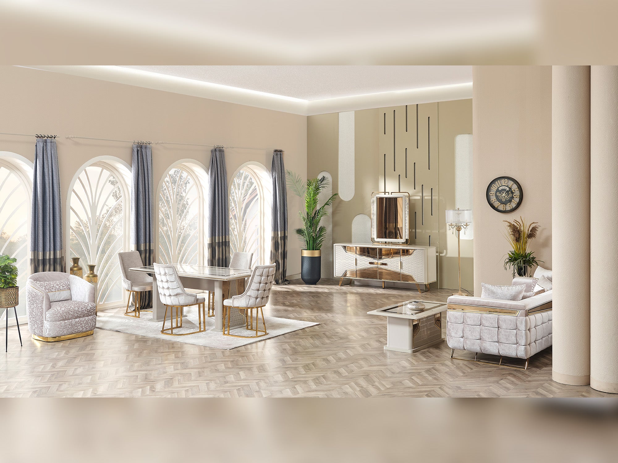 Milano Max Diningroom (Consol With Mirror & Dining Table & 6 Dining Chair)