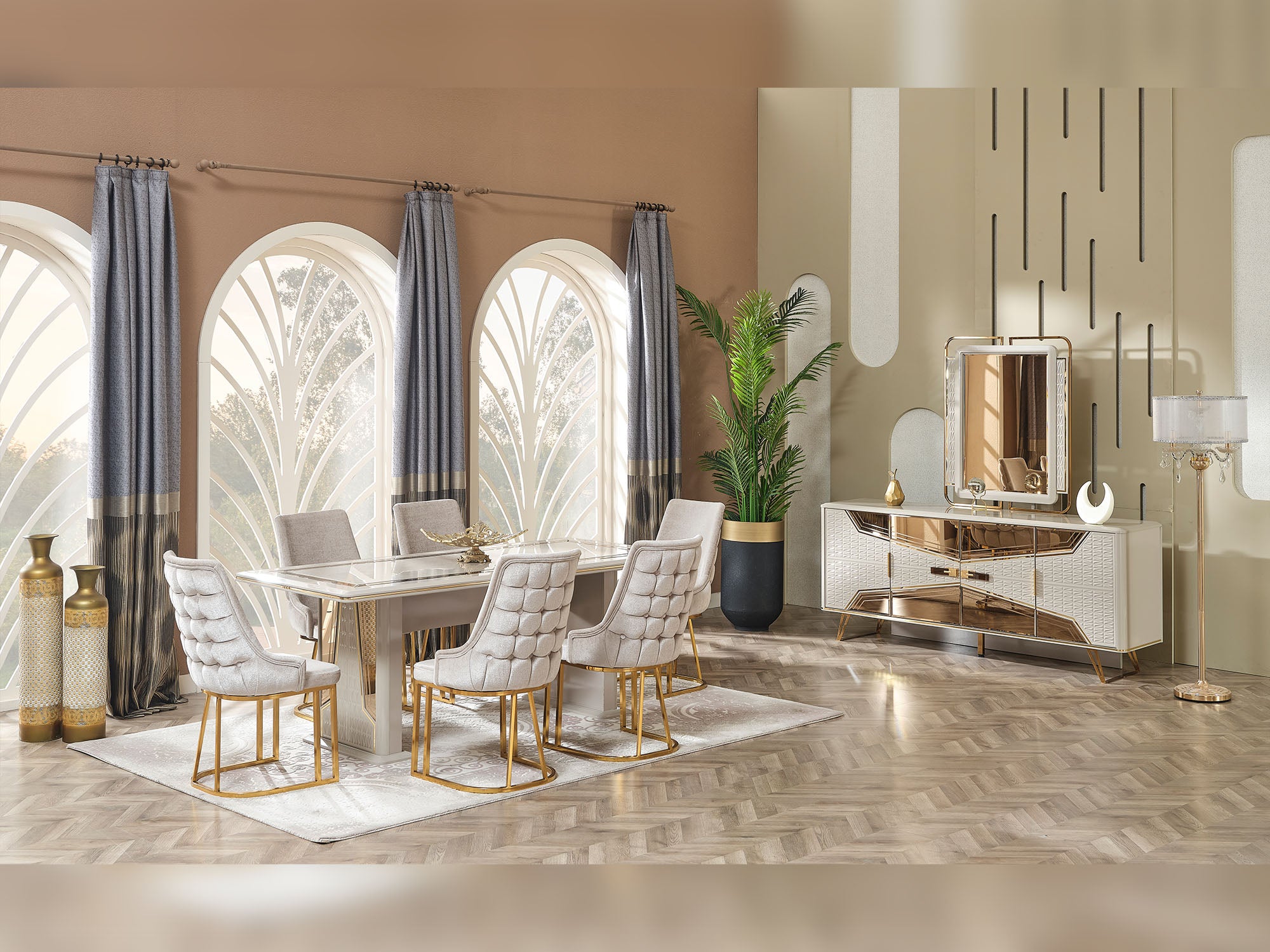 Milano Max Diningroom (Consol With Mirror & Dining Table & 6 Dining Chair)