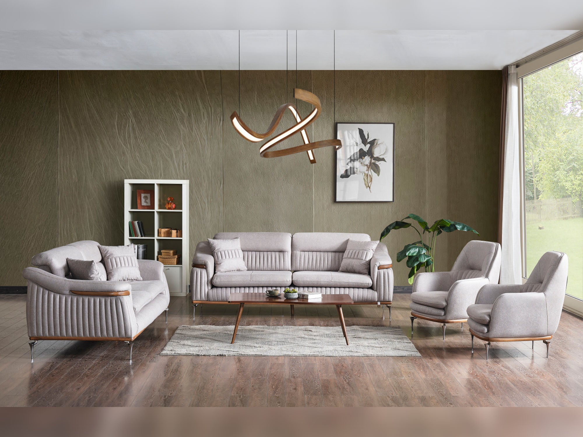 Ahsen 3-pieces (Sofa & Loveseat & Chair) Livingroom Set Light Grey