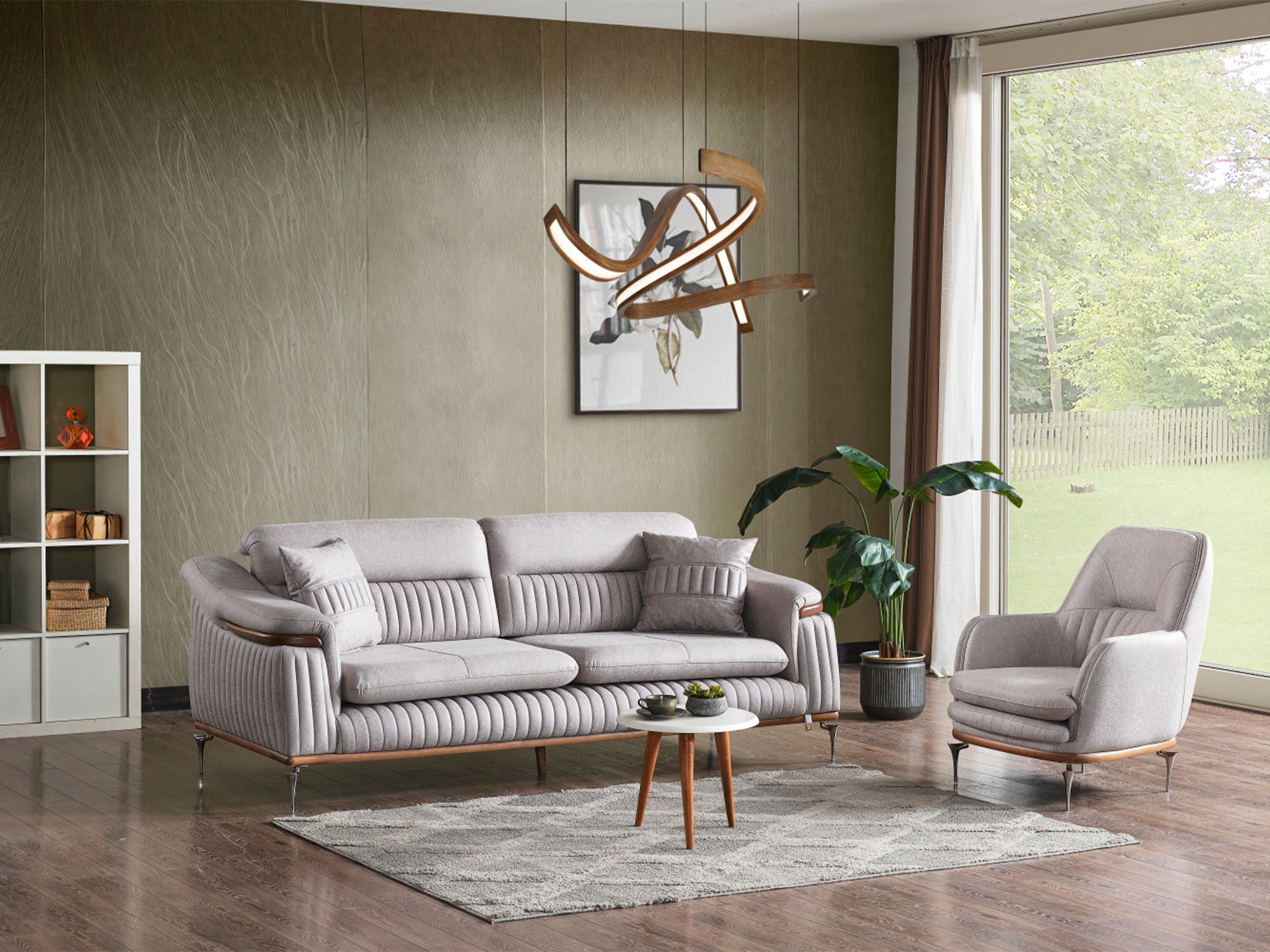 Ahsen 3-pieces (Sofa & Loveseat & Chair) Livingroom Set Light Grey