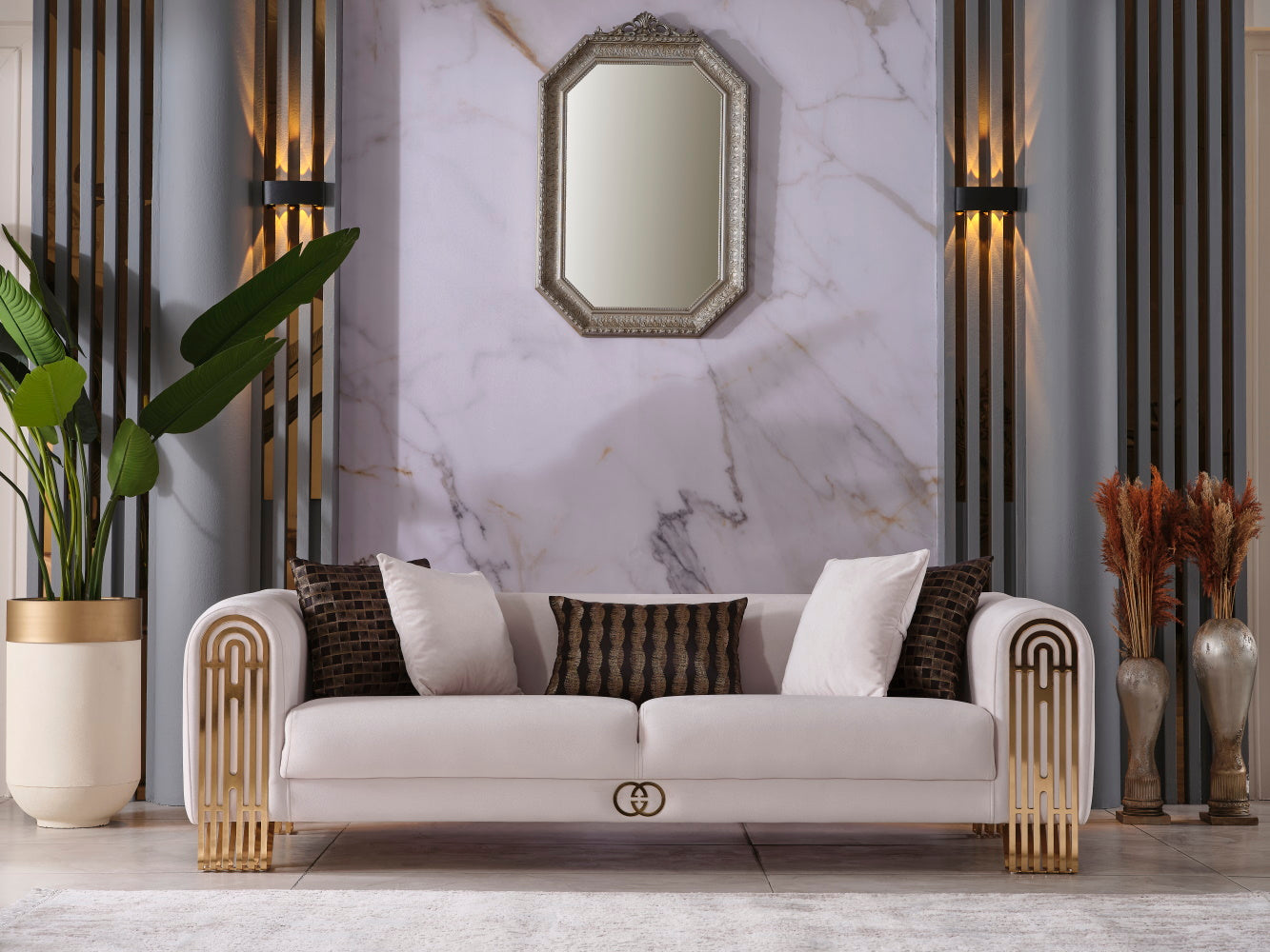 Monaco 3-pieces (Sofa & Loveseat & Chair) Livingroom Set Cream