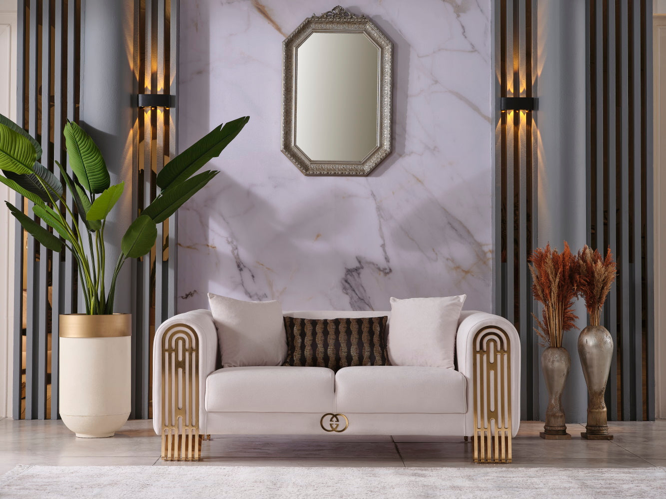 Monaco 3-pieces (Sofa & Loveseat & Chair) Livingroom Set Cream