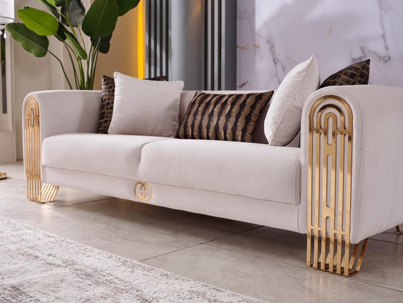 Monaco 3-pieces (Sofa & Loveseat & Chair) Livingroom Set Cream