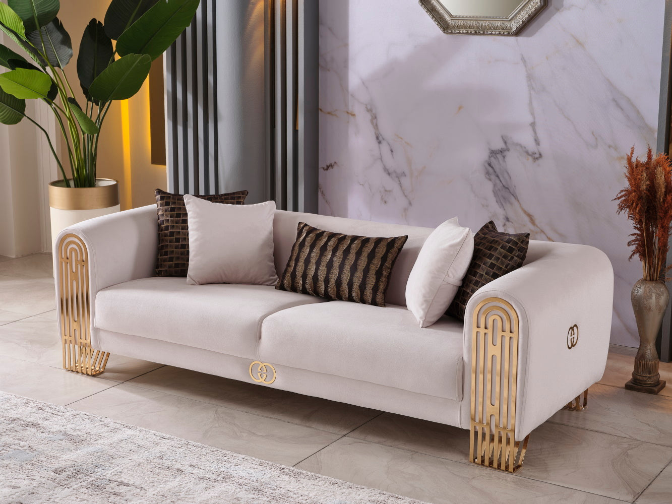Monaco 3-pieces (Sofa & Loveseat & Chair) Livingroom Set Cream