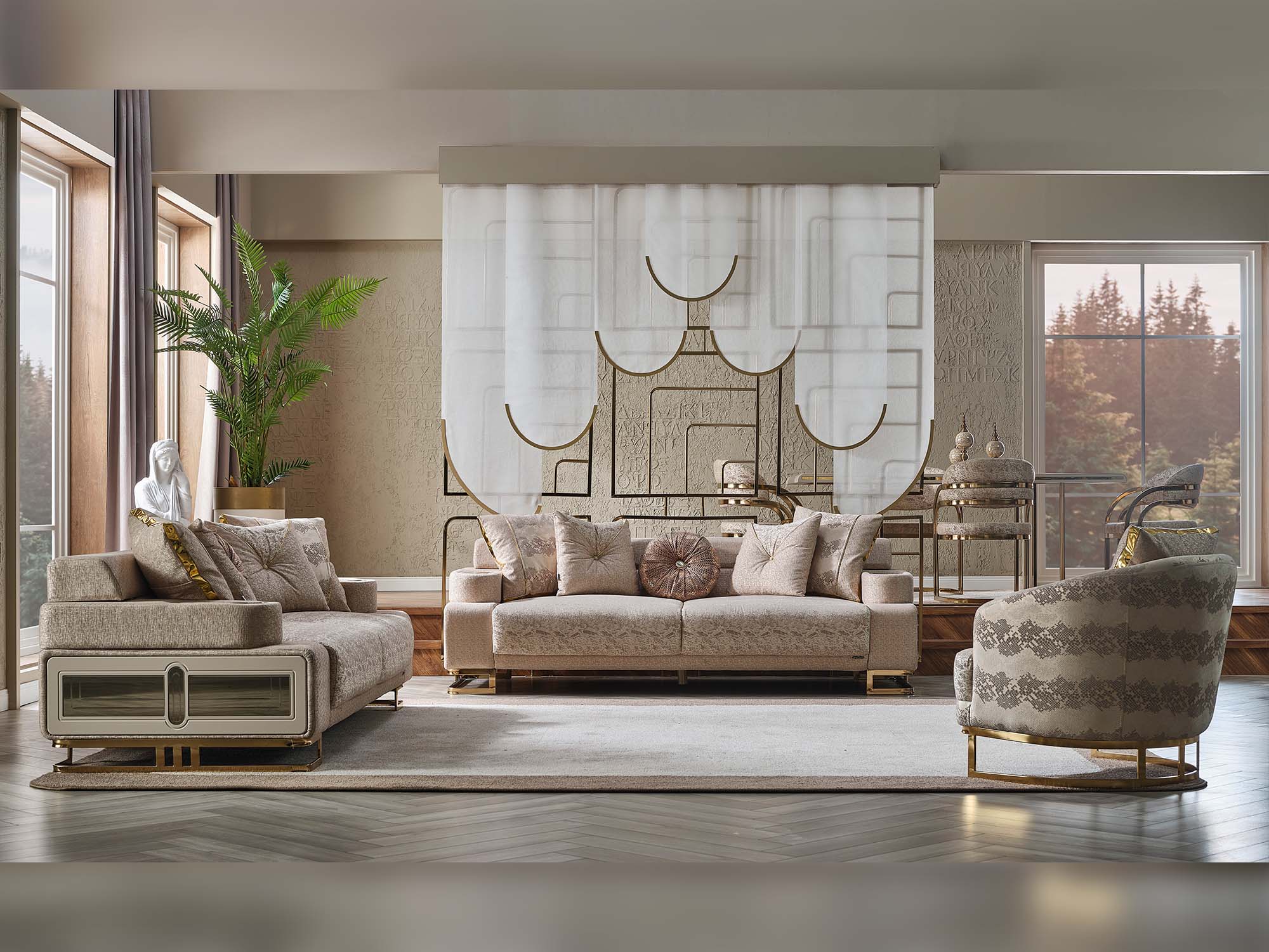 Monza 3-pieces (Sofa & Loveseat & Chair) Livingroom Set Cream