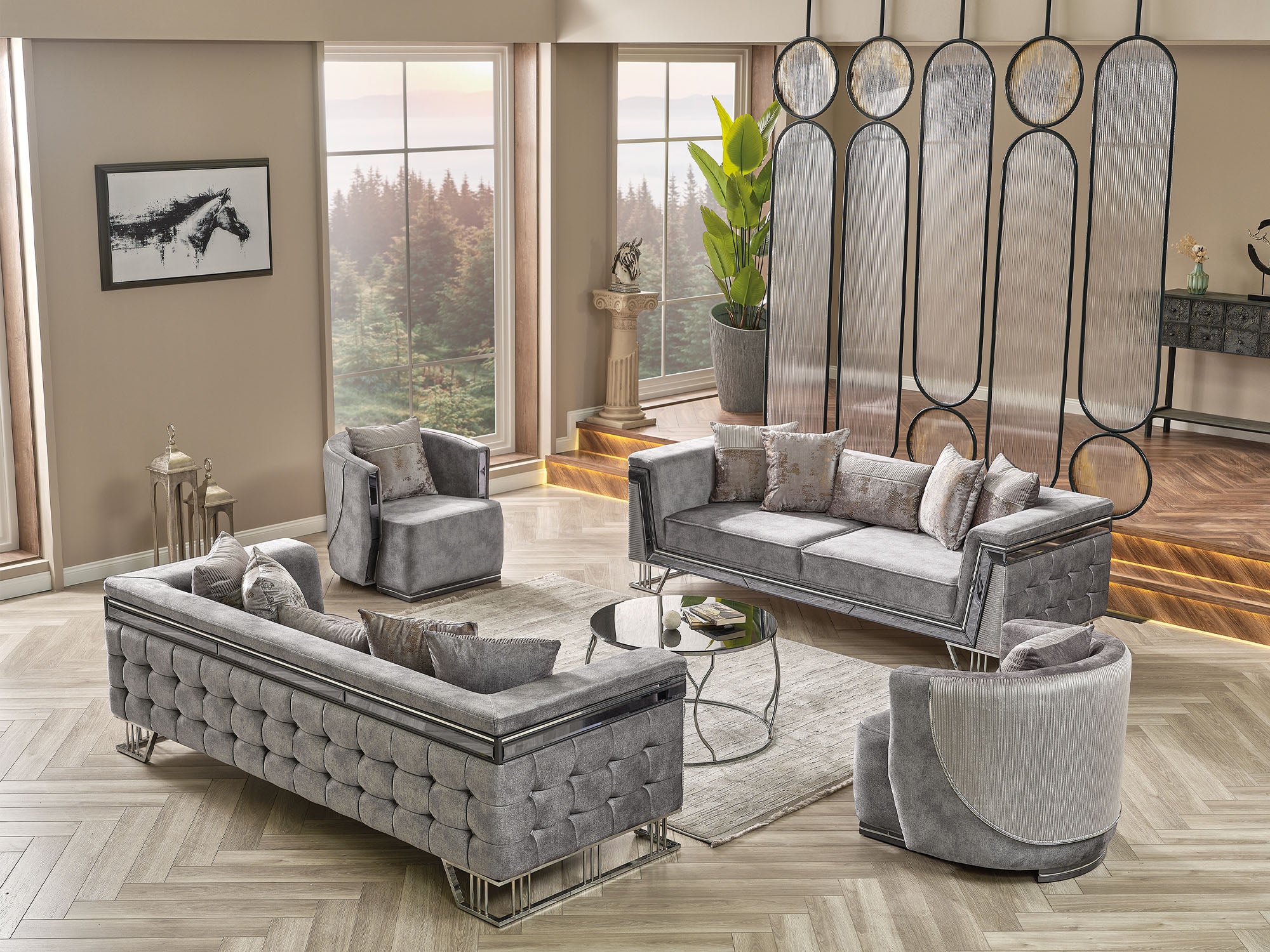 Munich 3-pieces (Sofa & Loveseat & Chair) Livingroom Set Grey