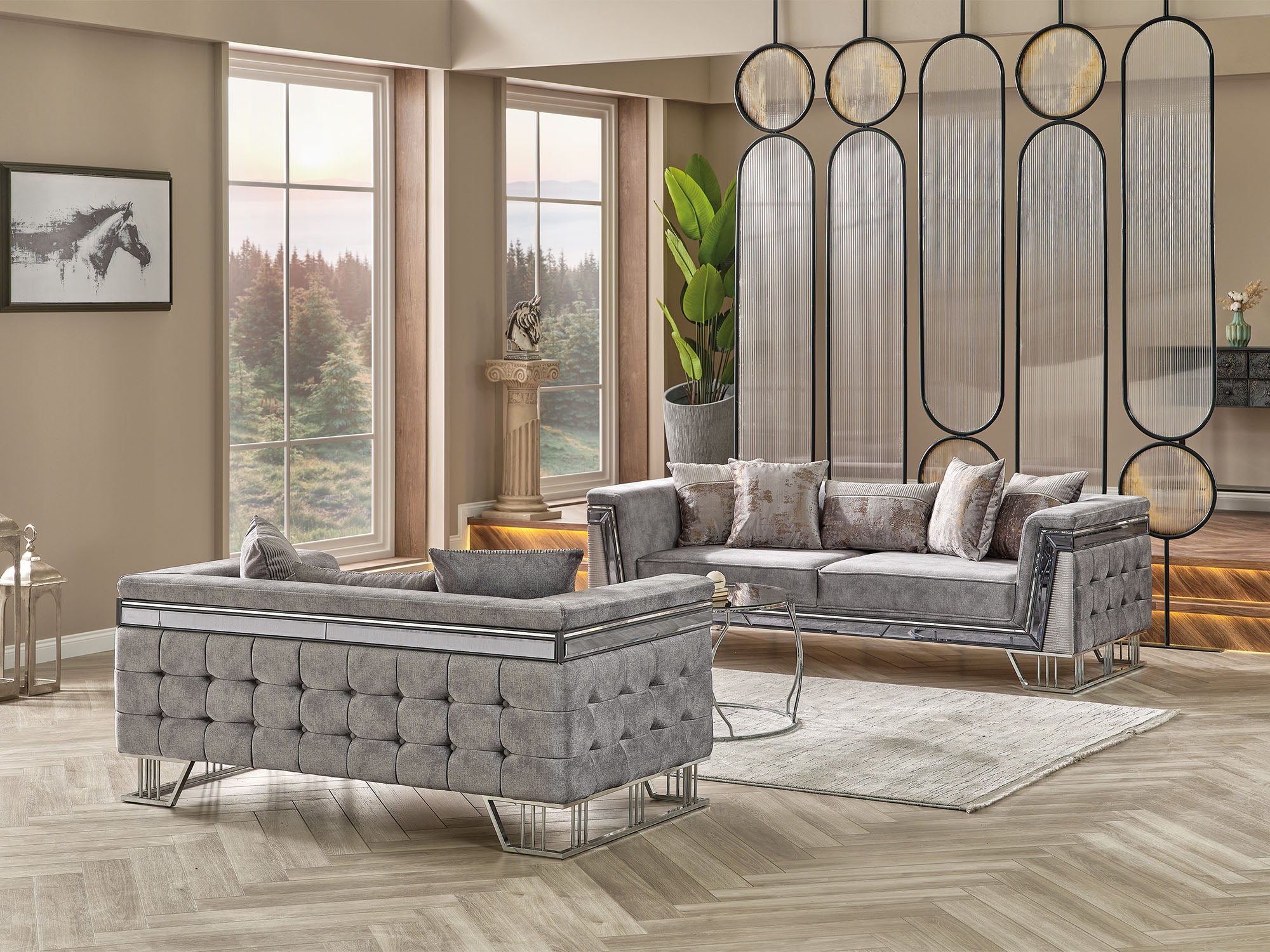 Munich 3-pieces (Sofa & Loveseat & Chair) Livingroom Set Grey