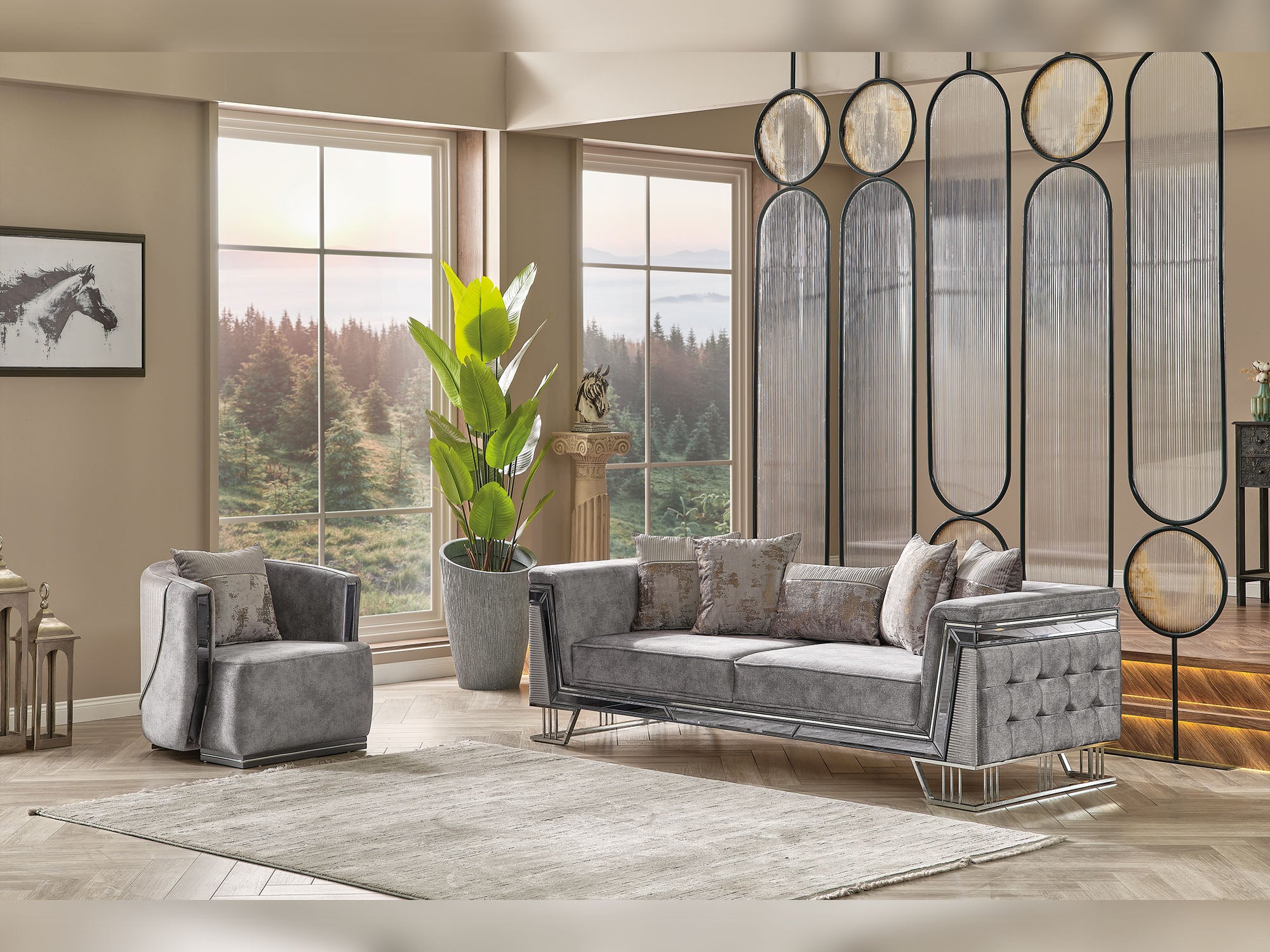 Munich 3-pieces (Sofa & Loveseat & Chair) Livingroom Set Grey