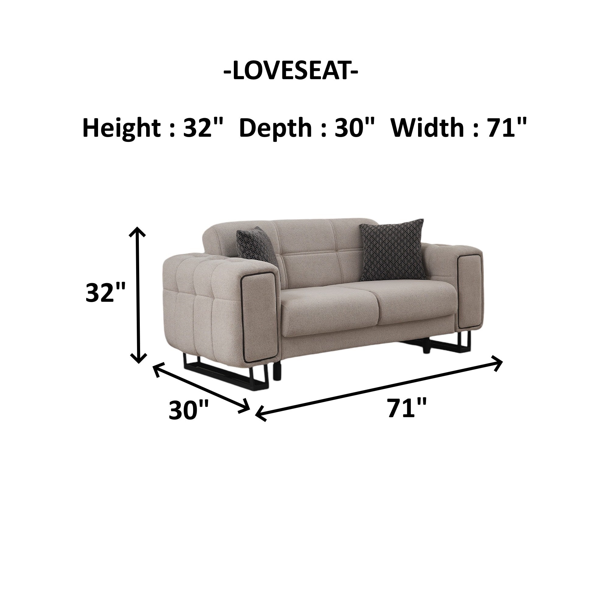 Nero 3-pieces (Sofa & Loveseat & Chair) Livingroom Set Light Grey