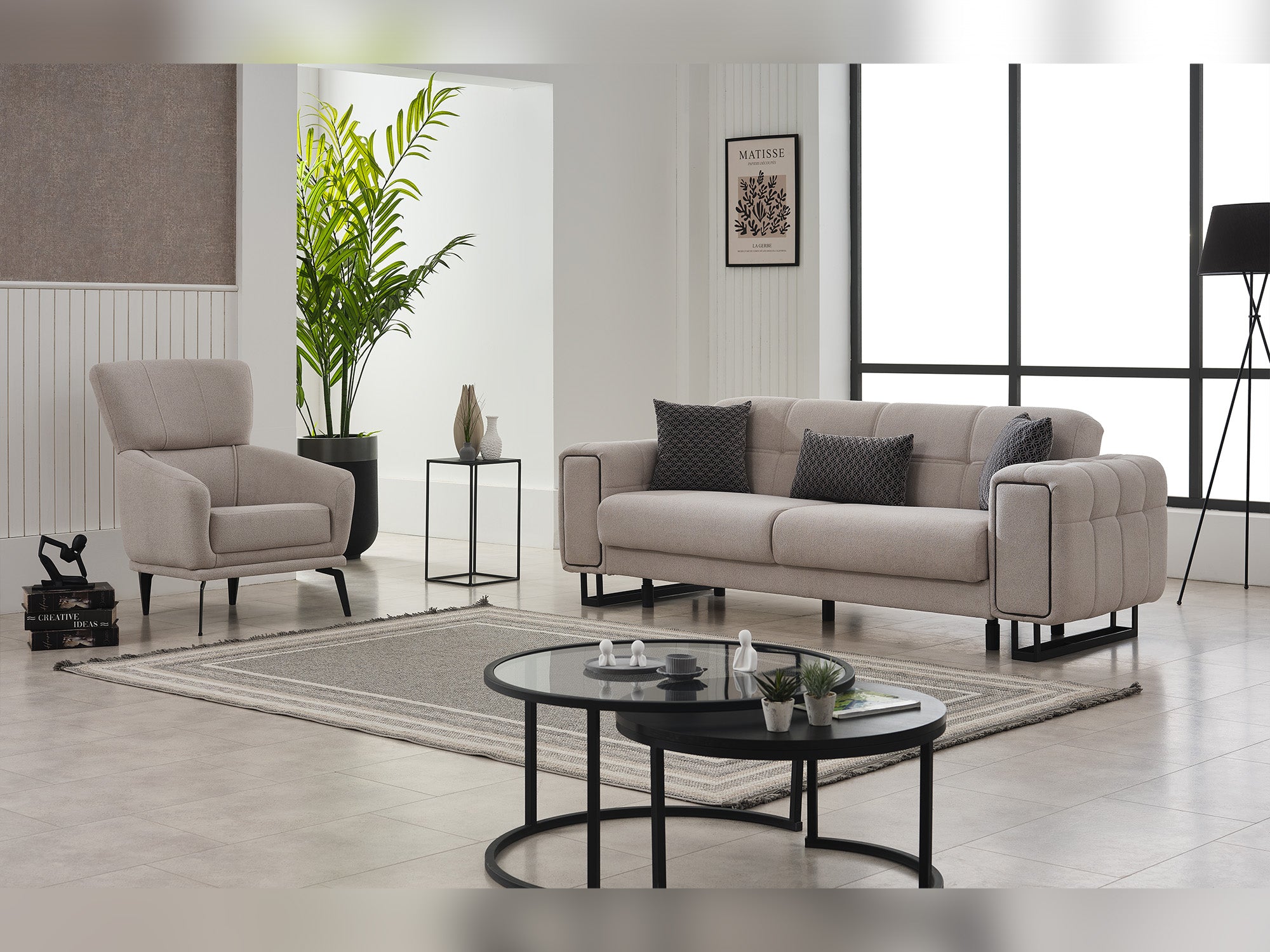 Nero 3-pieces (Sofa & Loveseat & Chair) Livingroom Set Light Grey