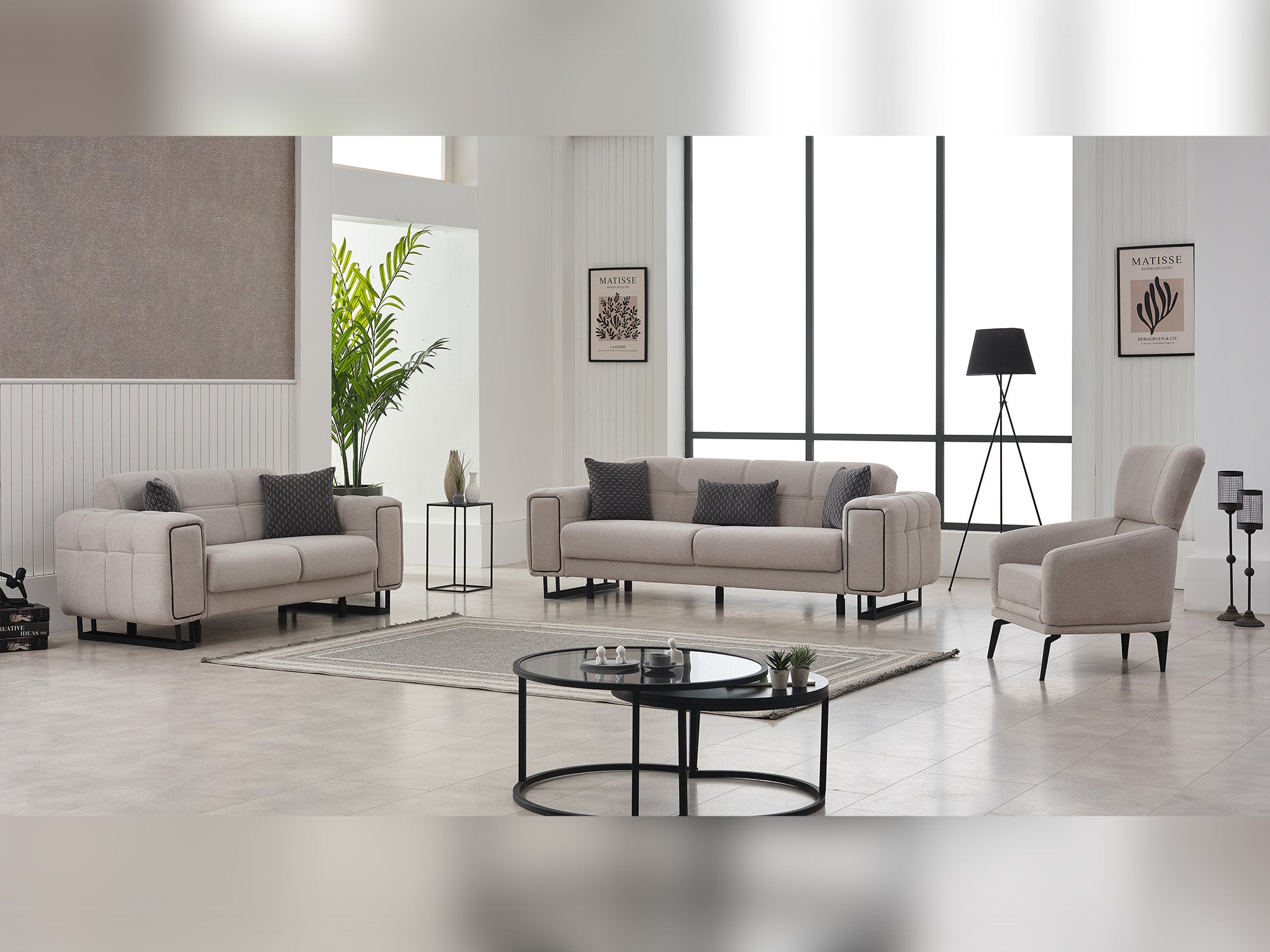 Nero 3-pieces (Sofa & Loveseat & Chair) Livingroom Set Light Grey