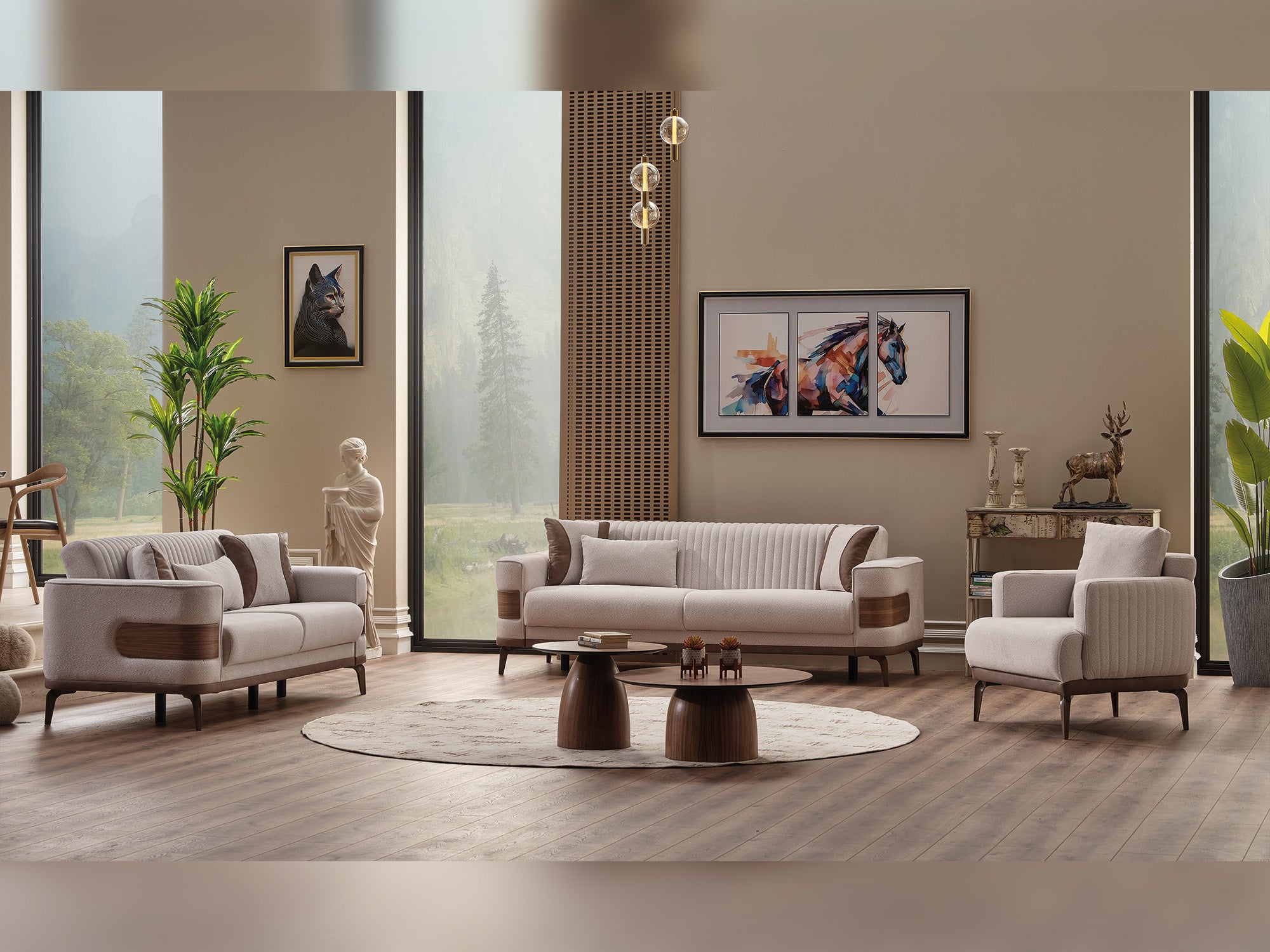New Mood 3-pieces (Sofa & Loveseat & Chair) Livingroom Set Cream