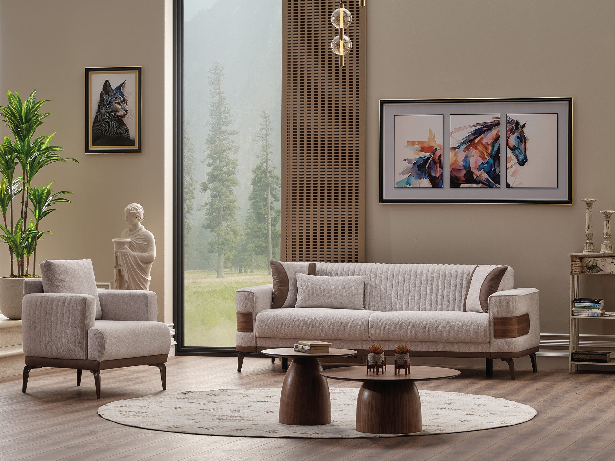 New Mood 3-pieces (Sofa & Loveseat & Chair) Livingroom Set Cream