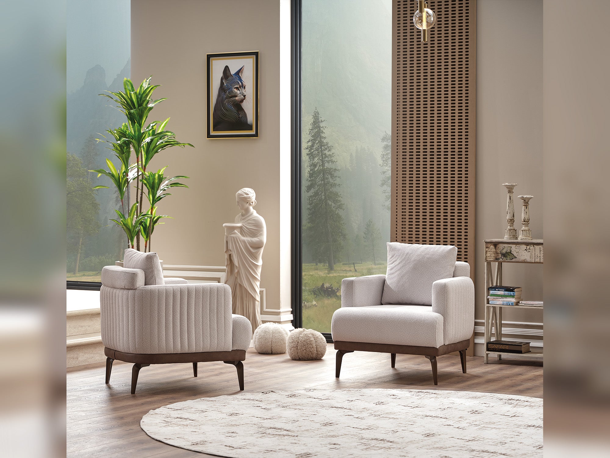 New Mood 3-pieces (Sofa & Loveseat & Chair) Livingroom Set Cream