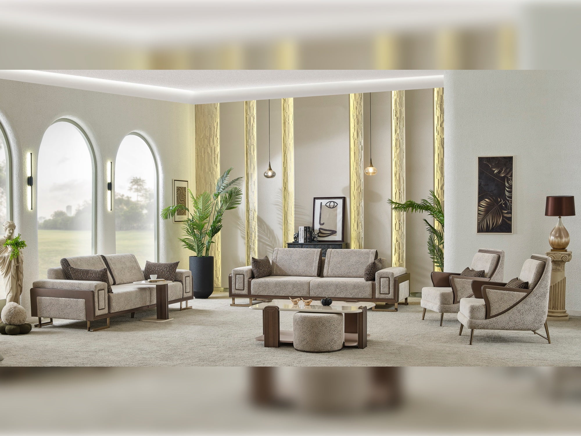 Nirvana 4-pieces (2 Four Seat Sofa & 2 Chair) Livingroom Set Beige