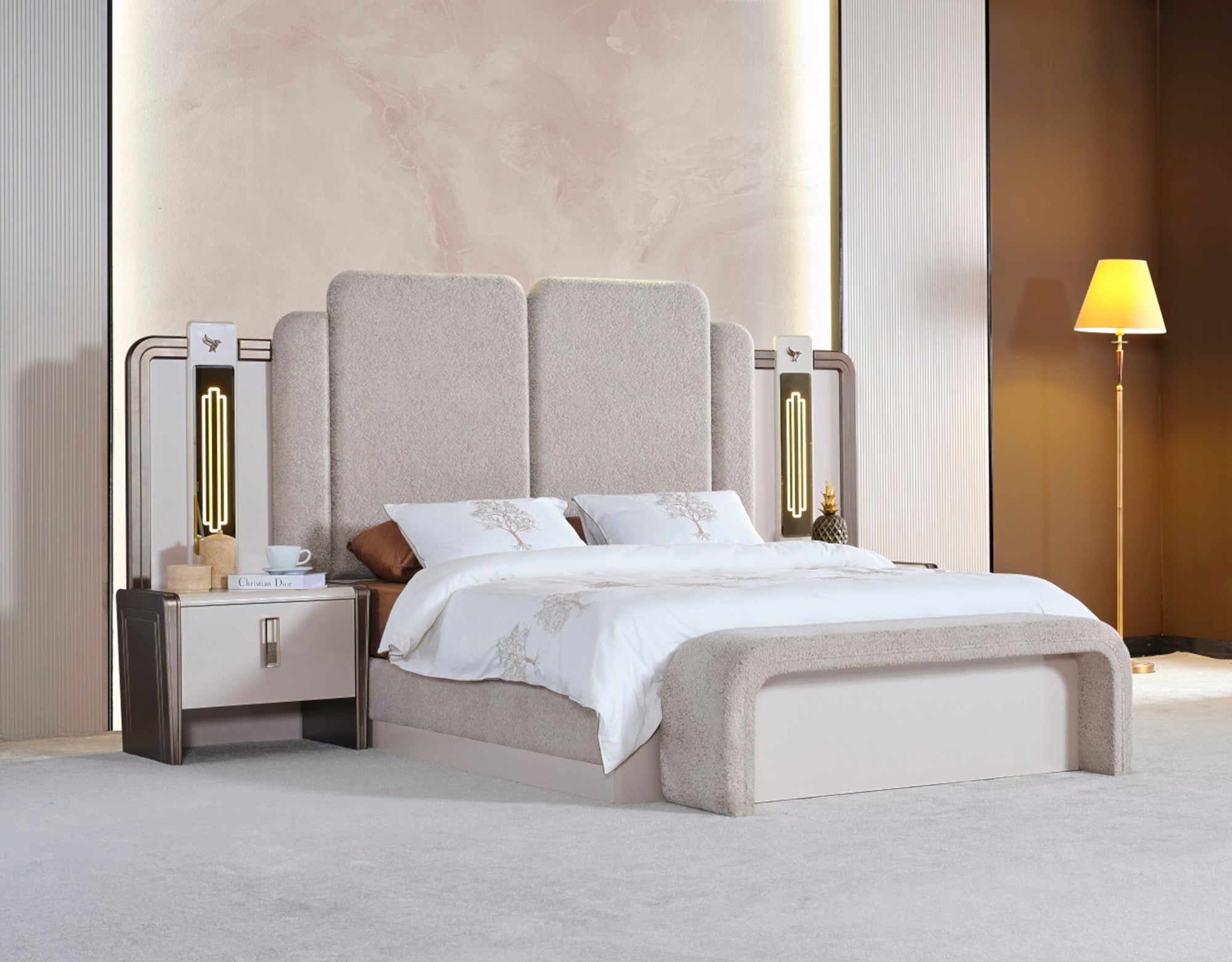 Nirvana Bedroom (Queen Bed & Dresser With Mirror & 2 Nightstand With Back )