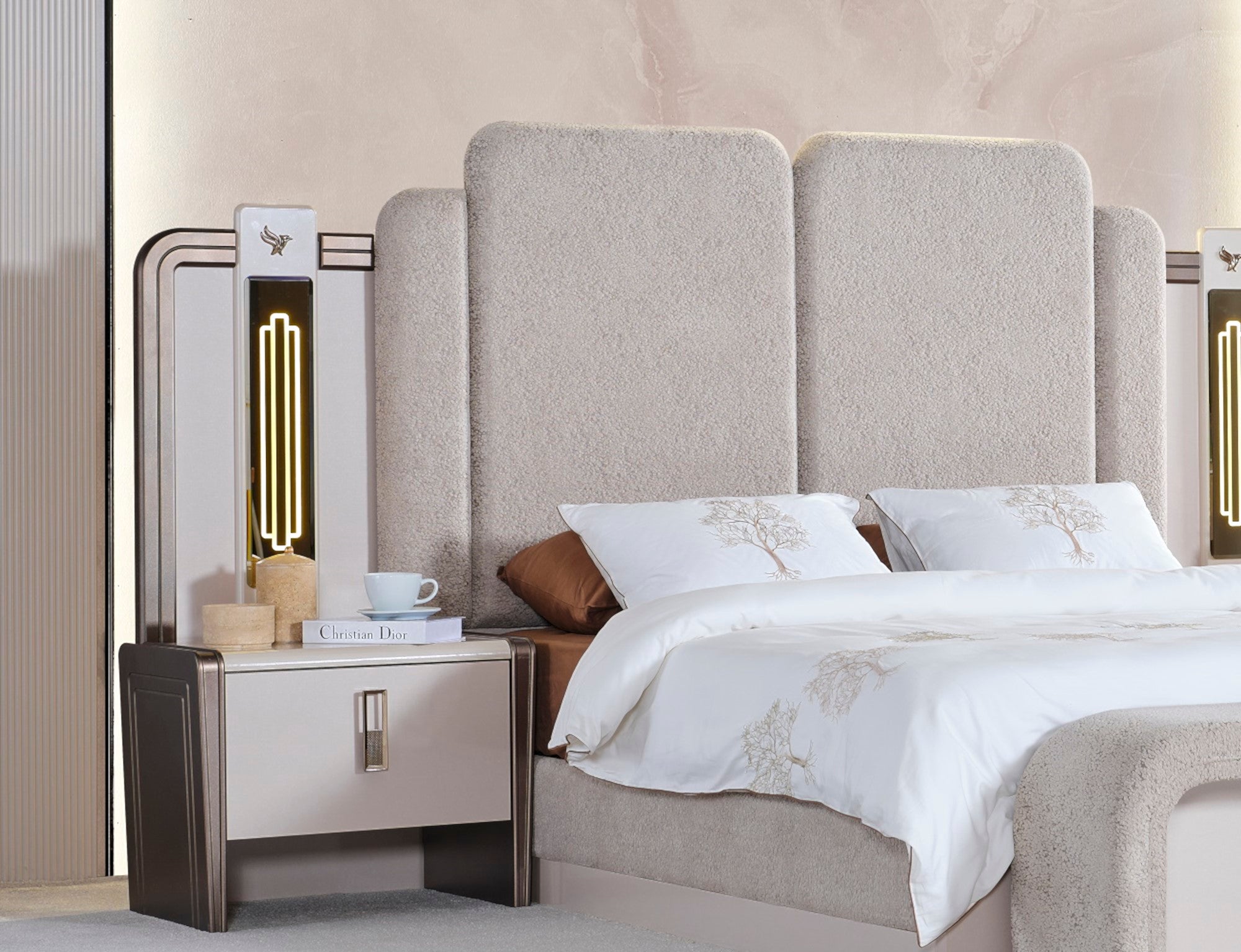 Nirvana Bedroom (Queen Bed & Dresser With Mirror & 2 Nightstand With Back )