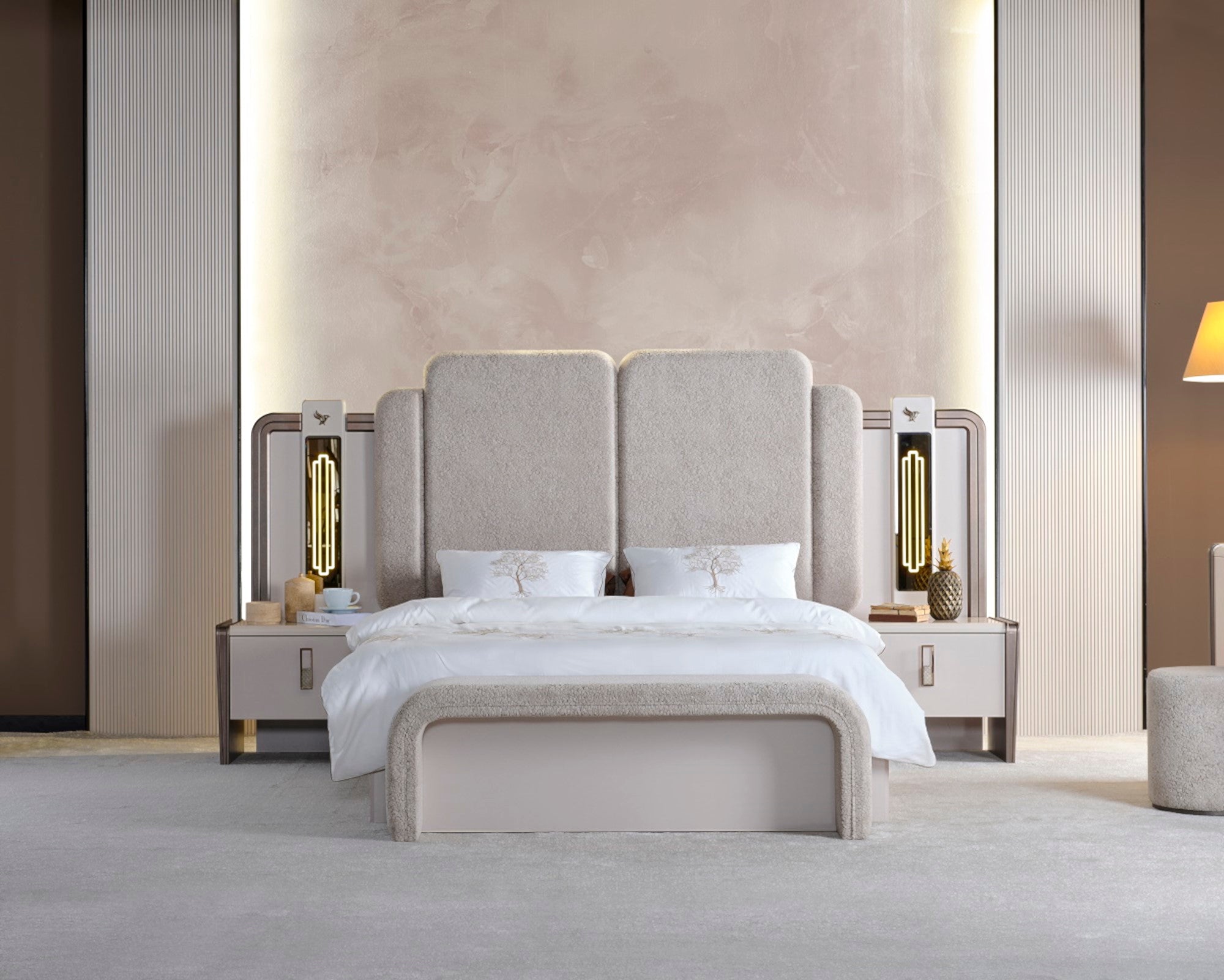 Nirvana Bedroom (Queen Bed & Dresser With Mirror & 2 Nightstand With Back )