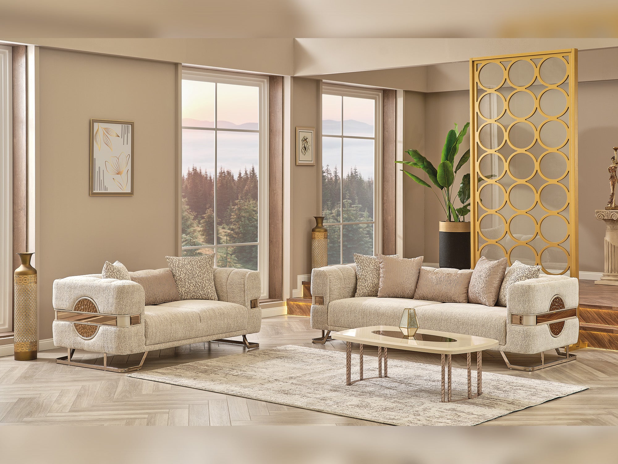 Nova 3-pieces (Sofa & Loveseat & Chair) Livingroom Set Cream