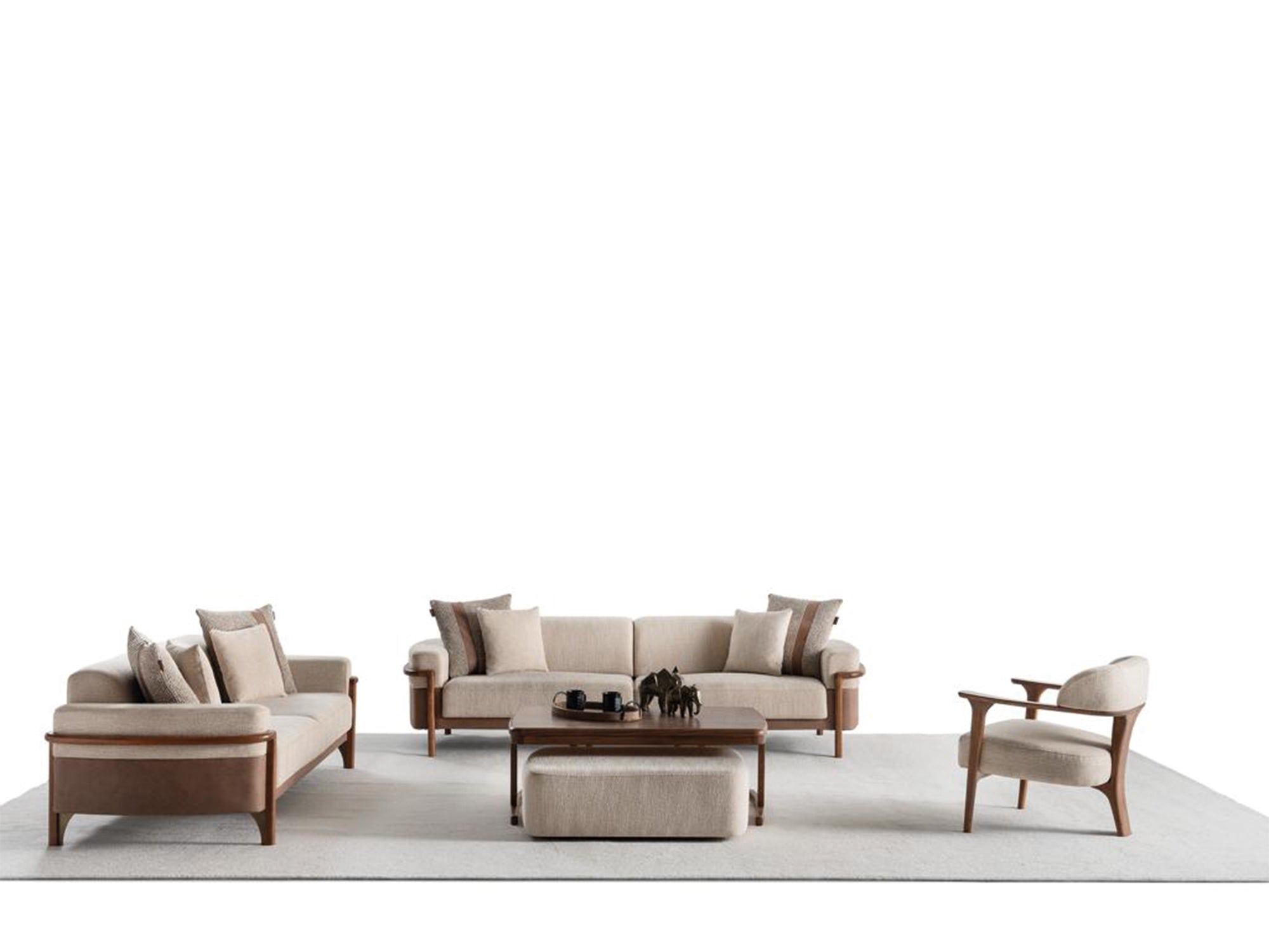 Odin 4-pieces (4 Seater Sofa & 3 Seater Sofa & 2 Chair) Livingroom Set Cream